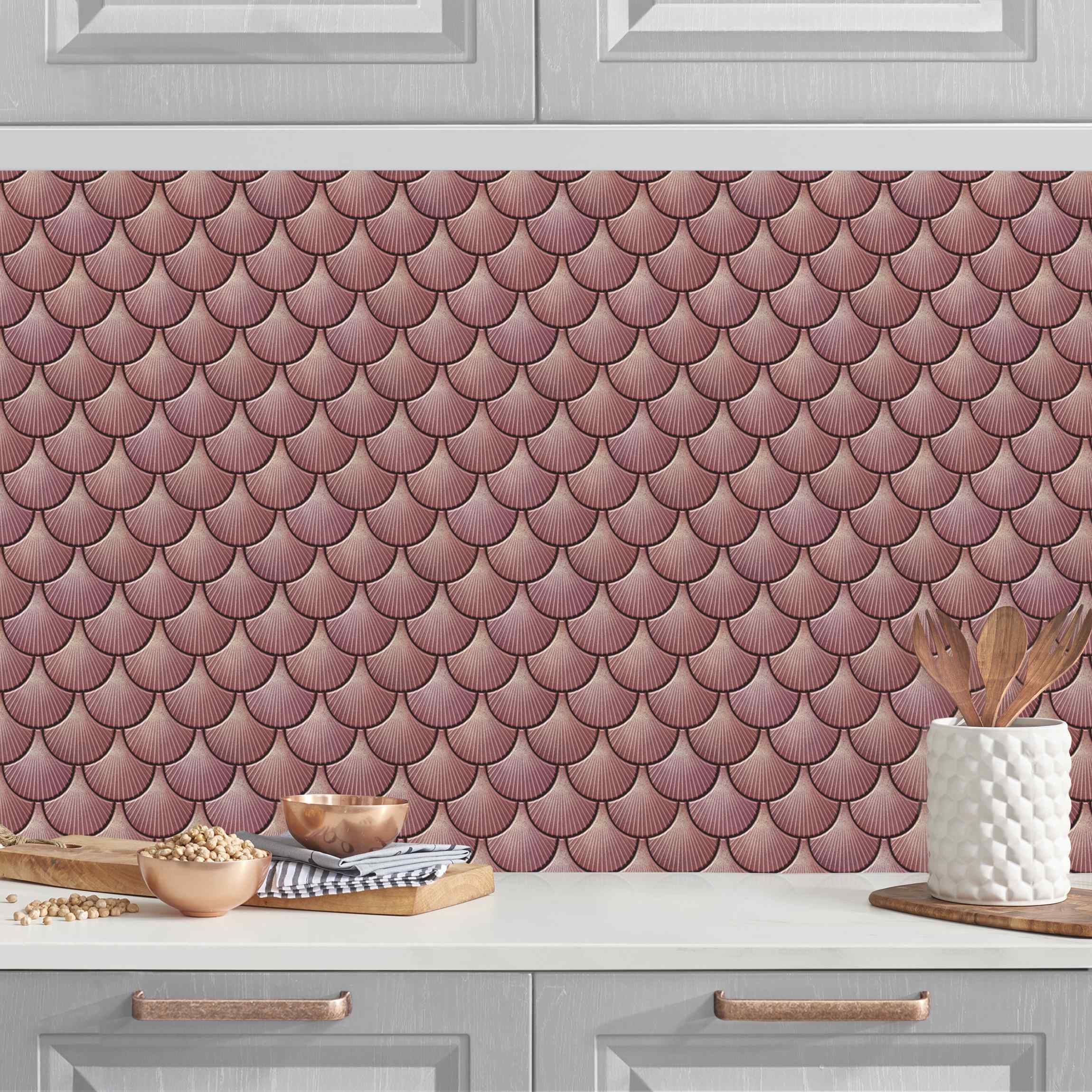 Küchenrückwand Muschel Fliesen Keramikoptik Rosa