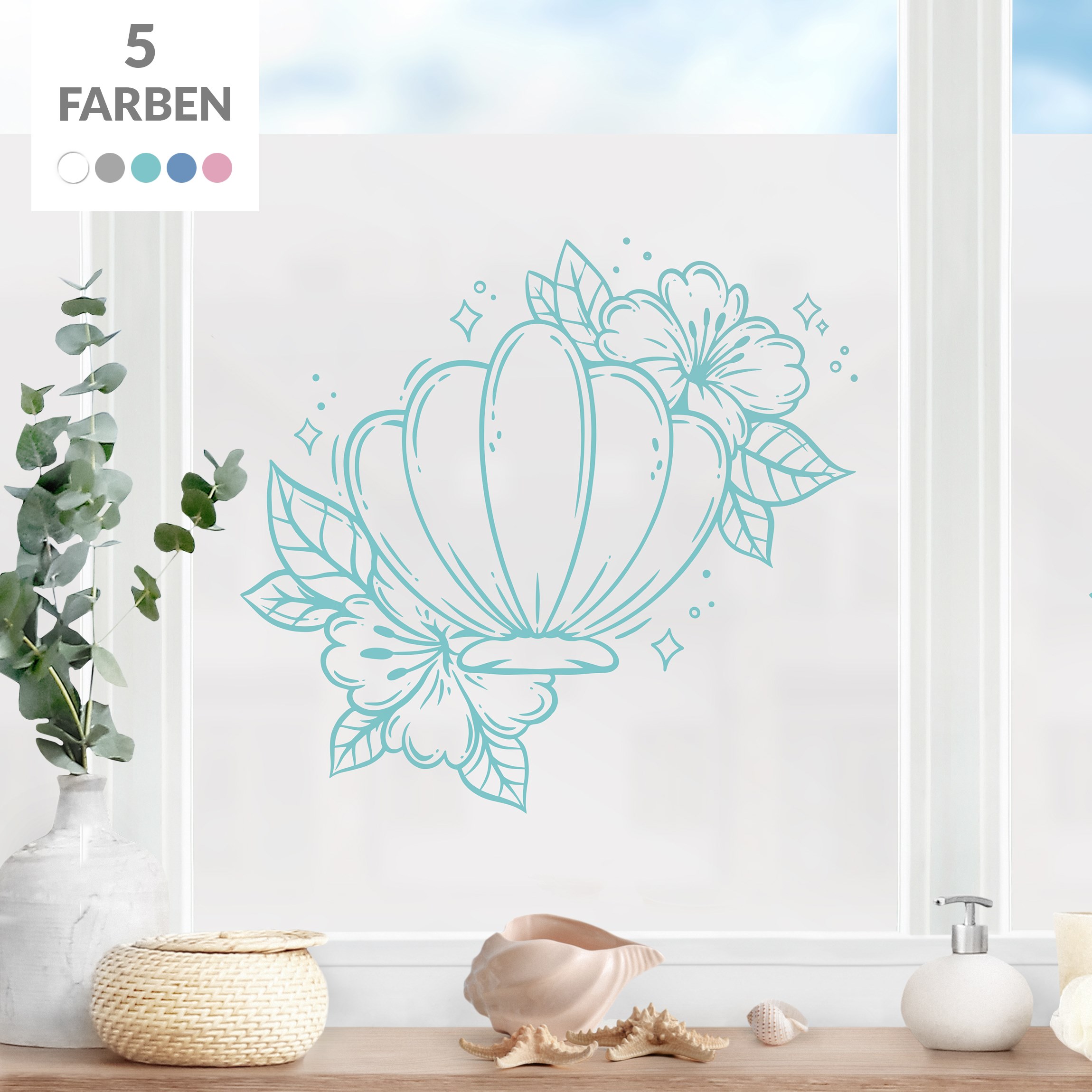 Milchglasfolie Muschel und Blüten