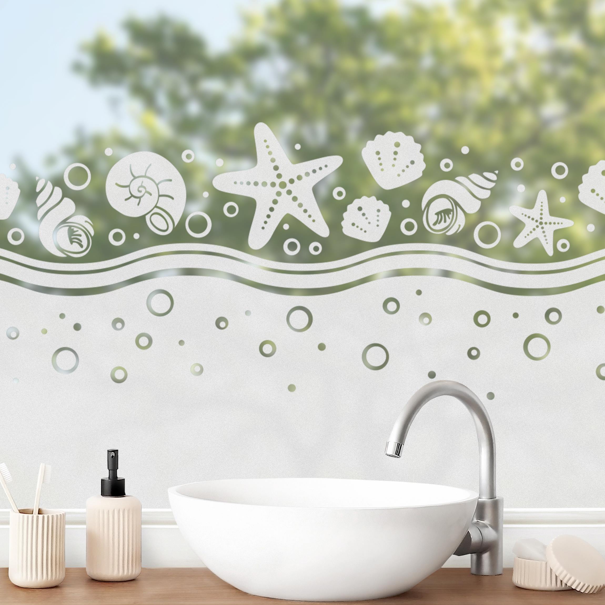 Fensterfolie Sichtschutz Muscheln und Wellen Bordüre