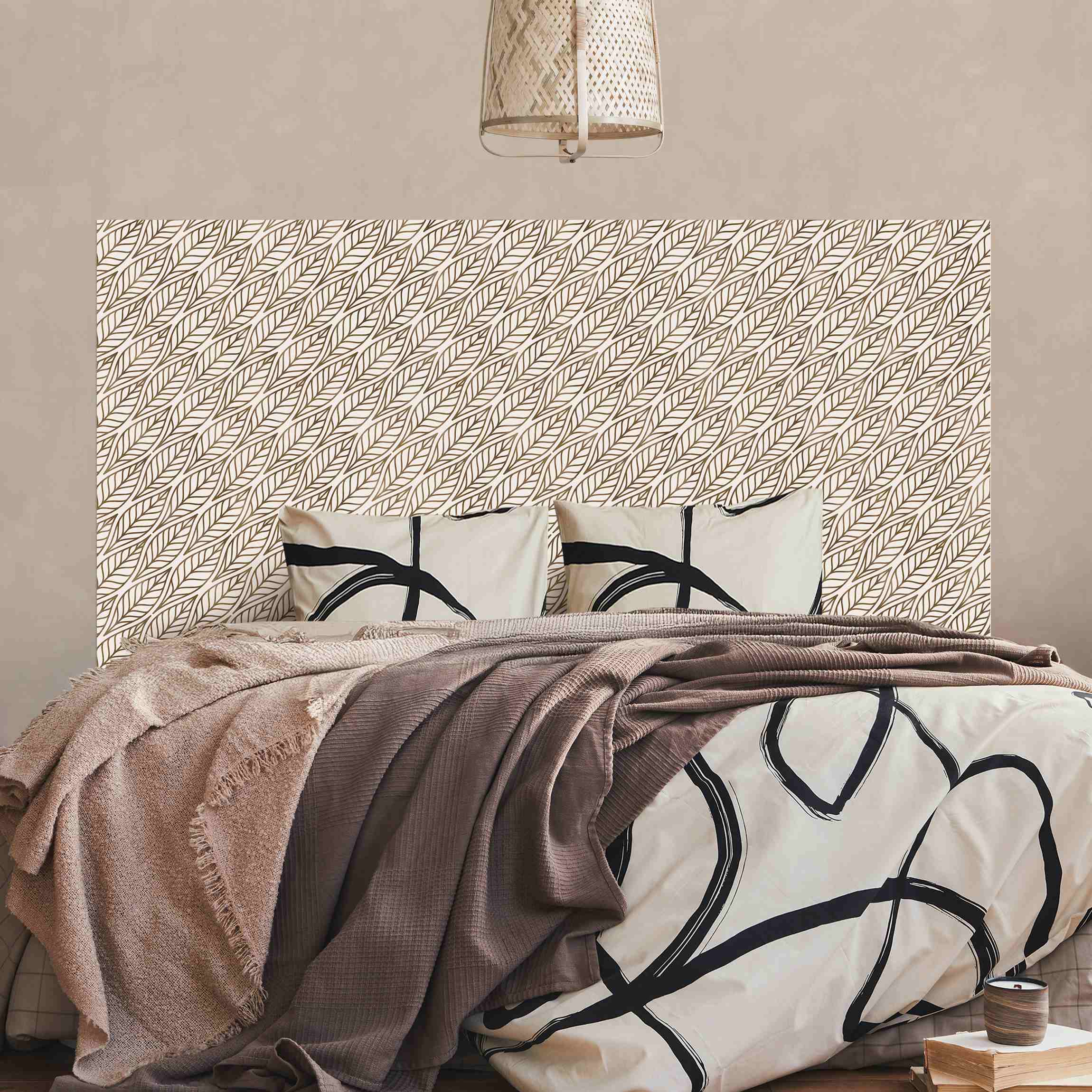 Kopfteil Bett Natürliches Muster Blätter Gold