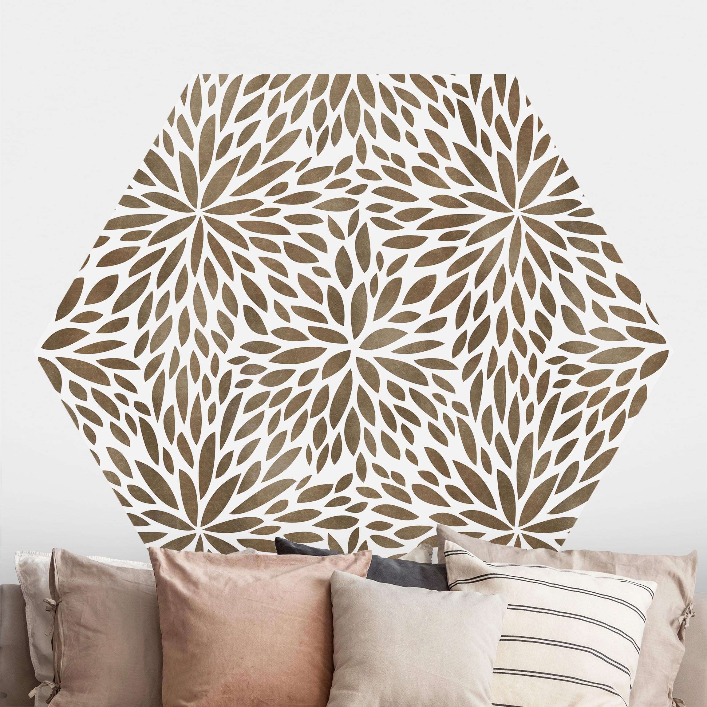 Hexagon Mustertapete Natürliches Muster Blumen in Braun