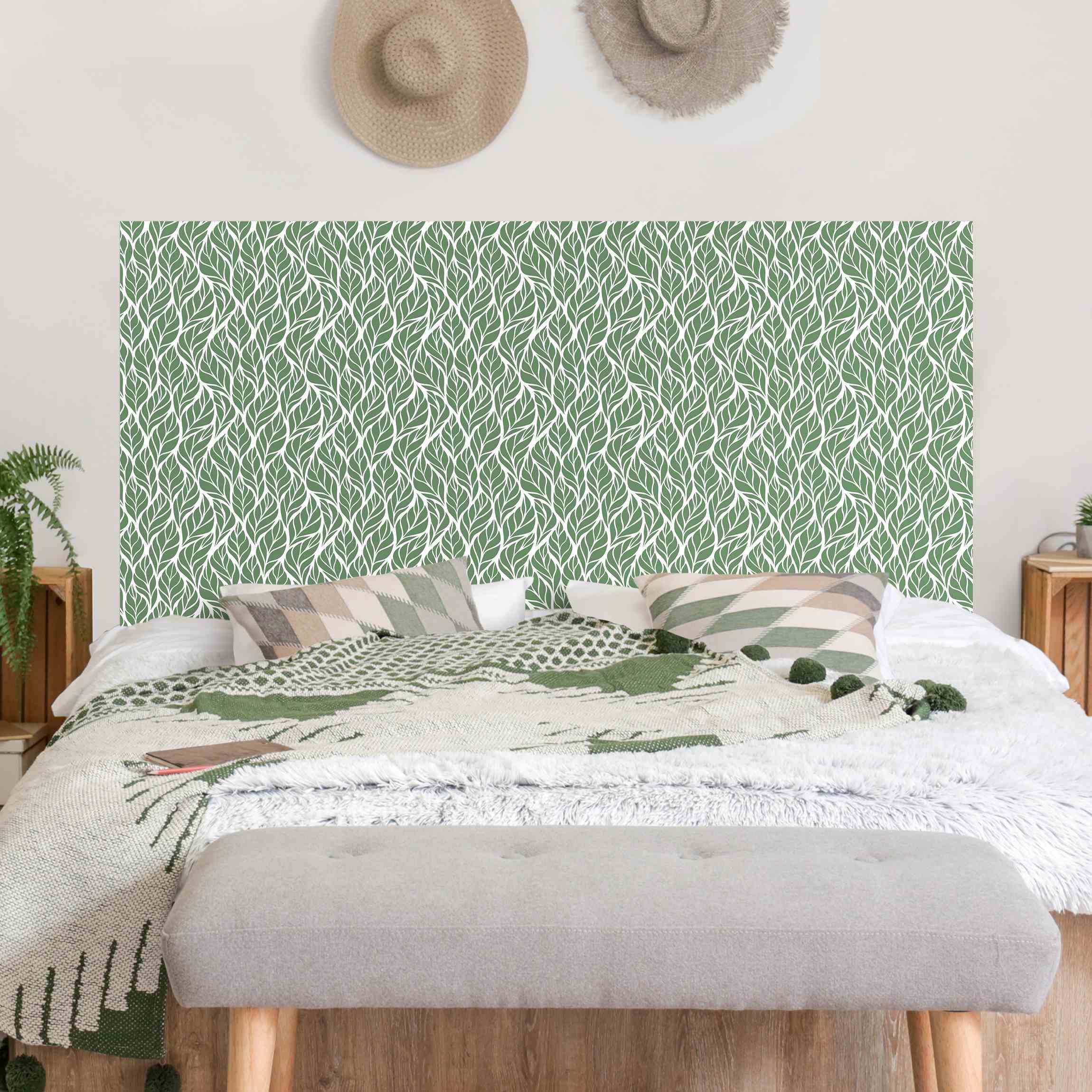 Kopfteil Bett Natürliches Muster große Blätter Grün