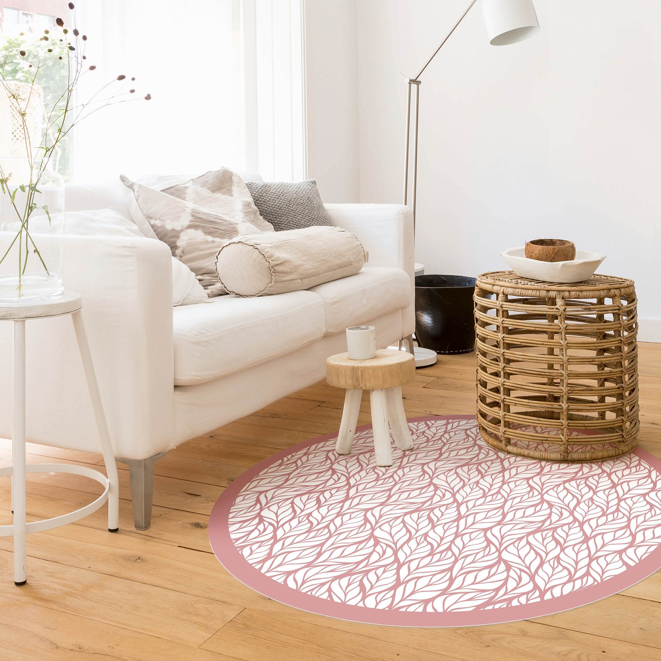 Runder Vinyl-Teppich Natürliches Muster große Blätter mit Rahmen