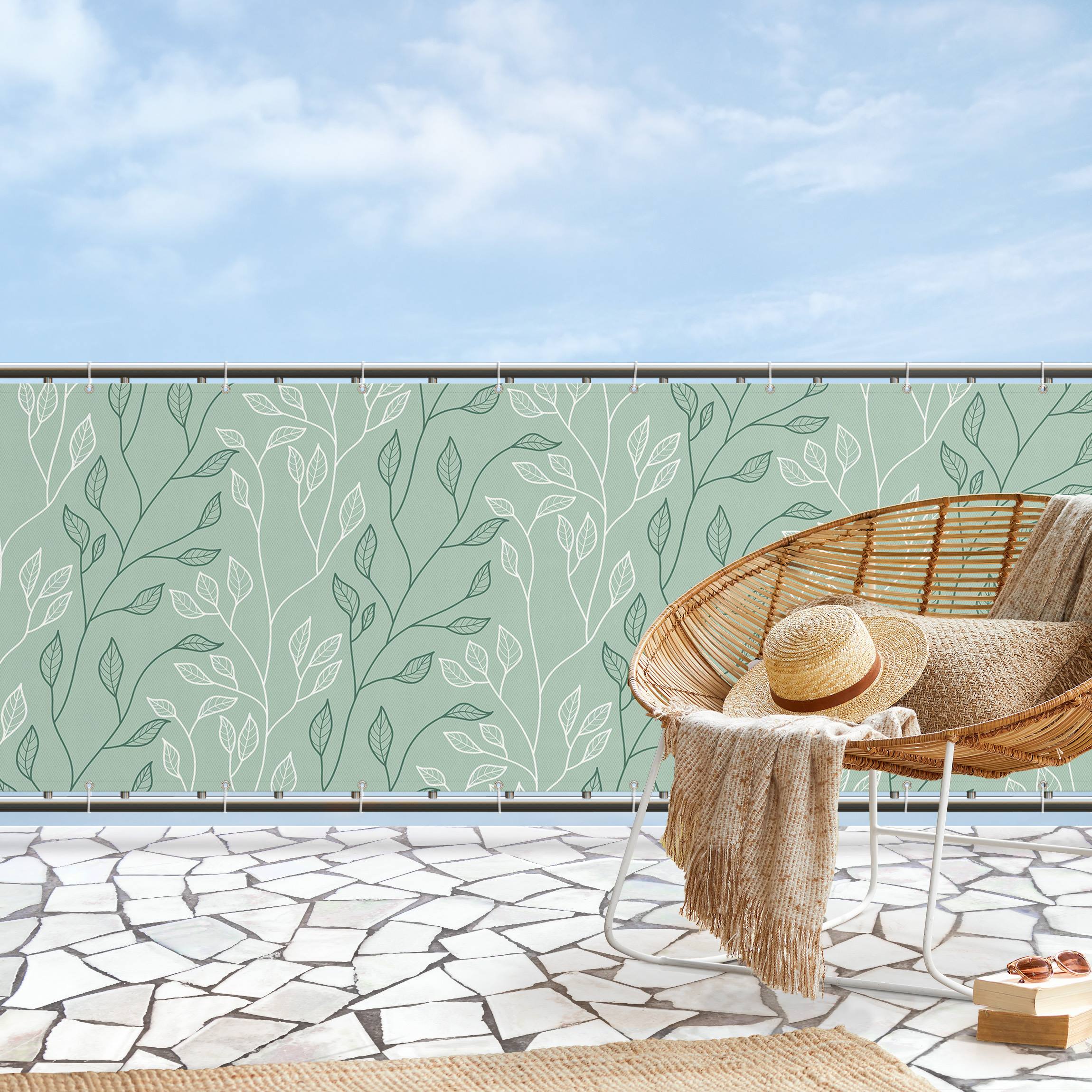 Balkon Sichtschutz Natürliches Muster Zweige mit Blättern