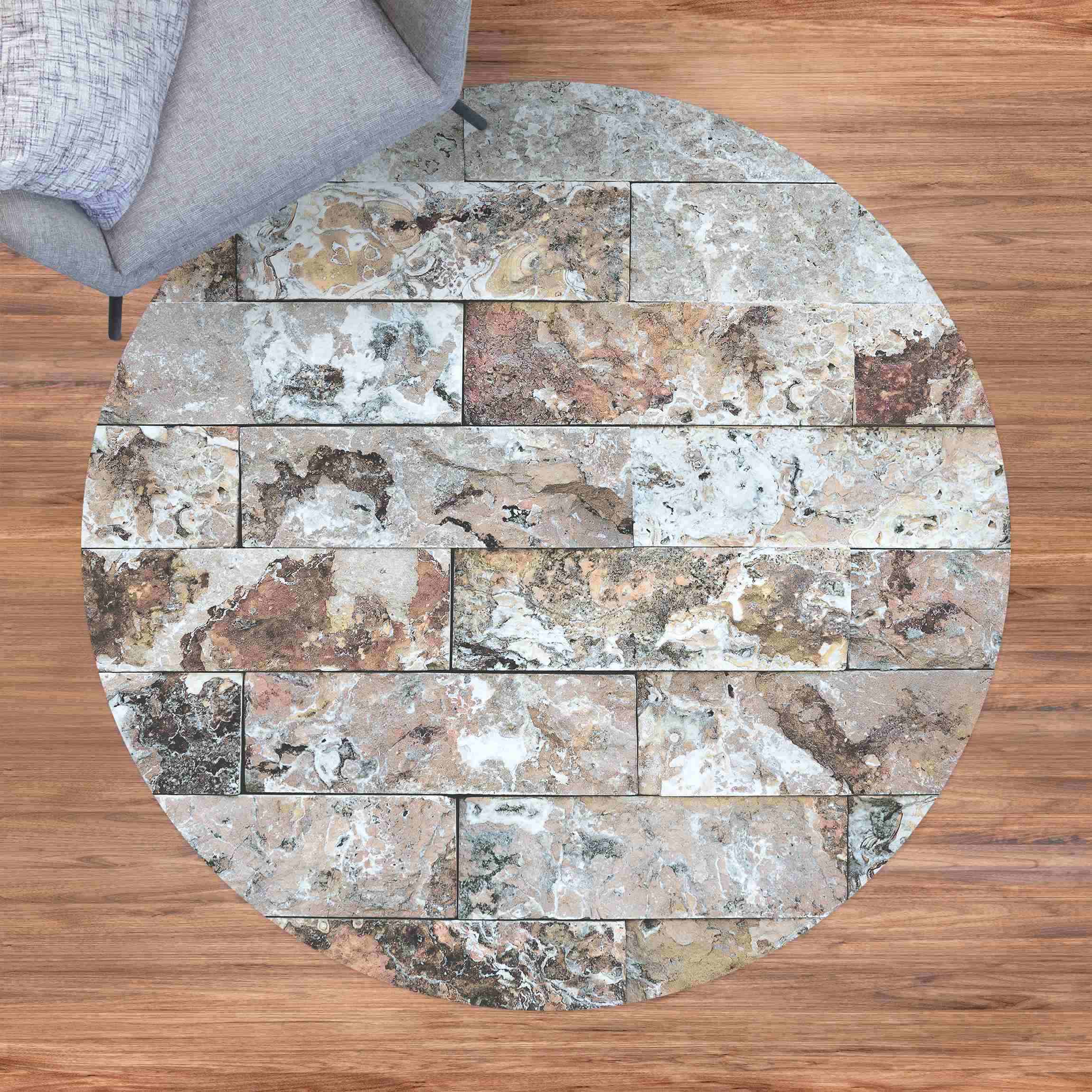 Runder Vinyl-Teppich Naturmarmor Steinwand