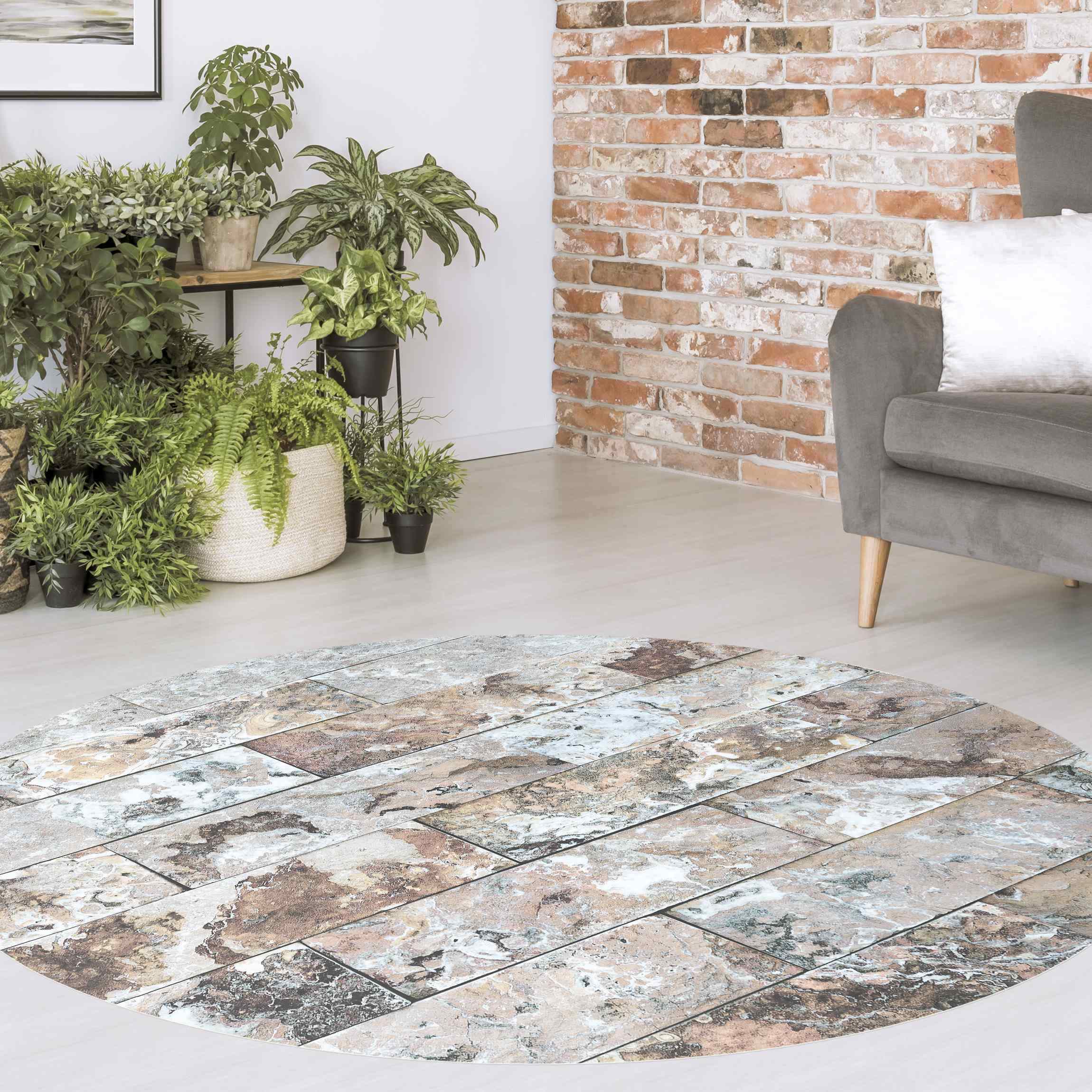 Runder Vinyl-Teppich Naturmarmor Steinwand
