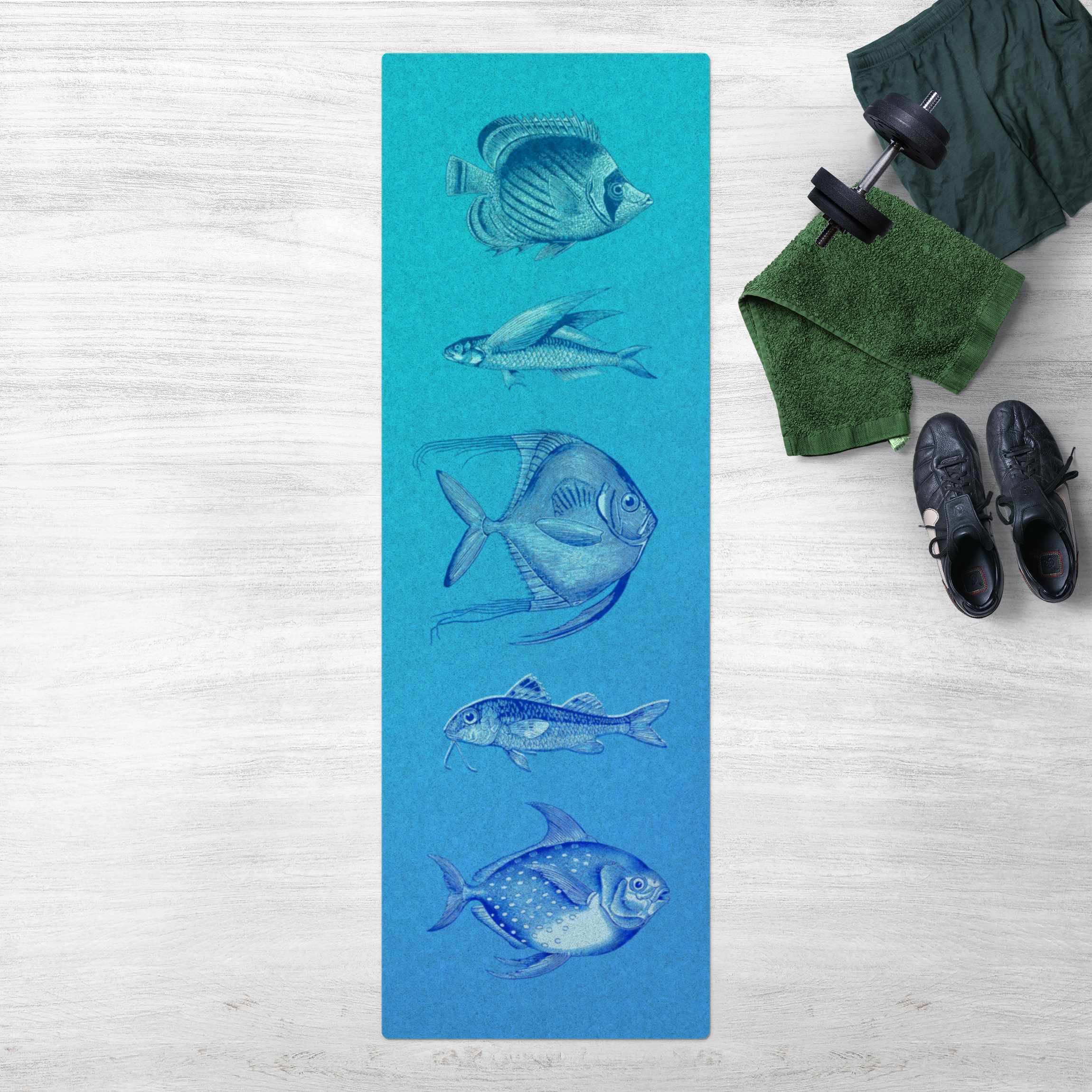 Kork-Teppich Nautik Fünf Fische