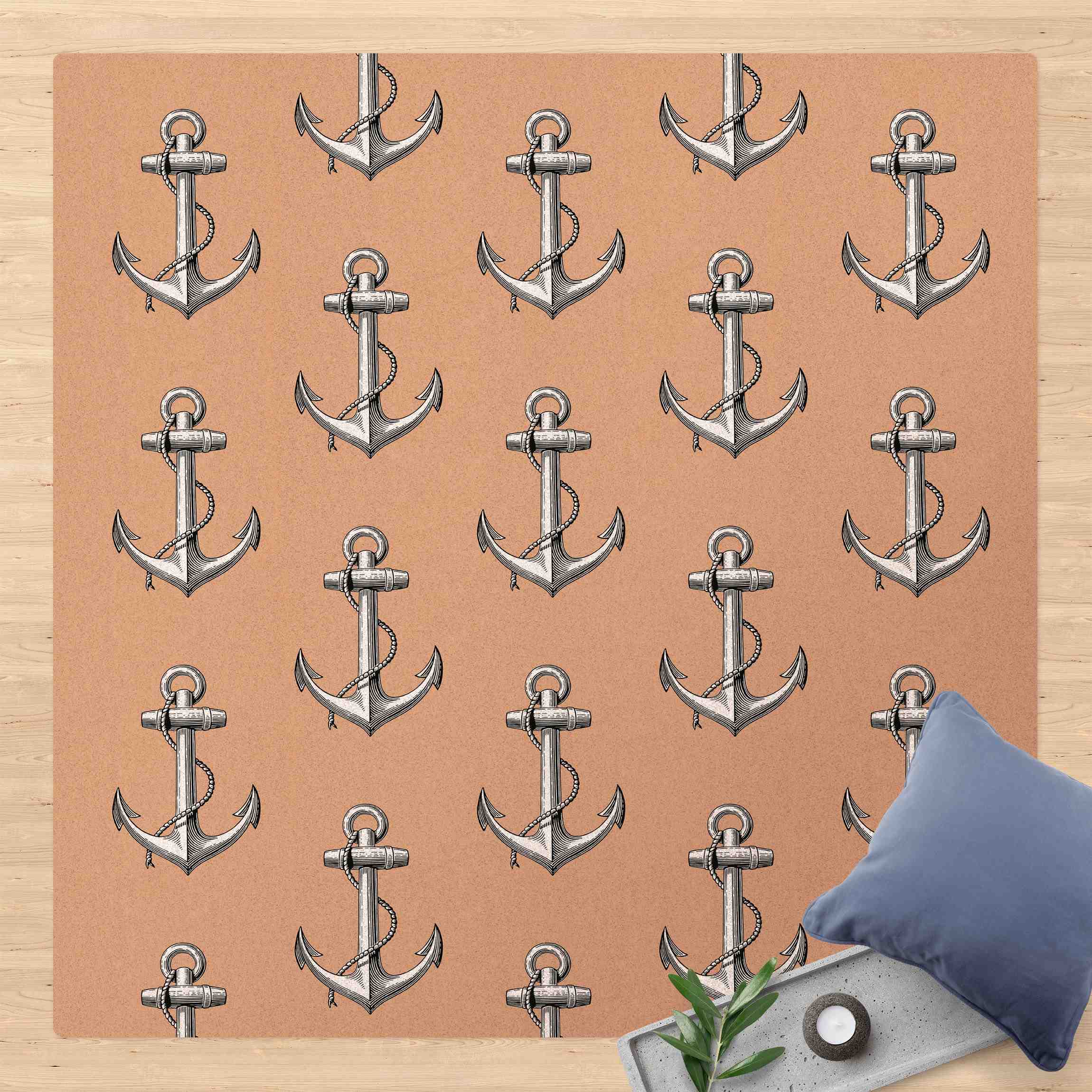 Kork-Teppich Nautikmuster Vintage Anker