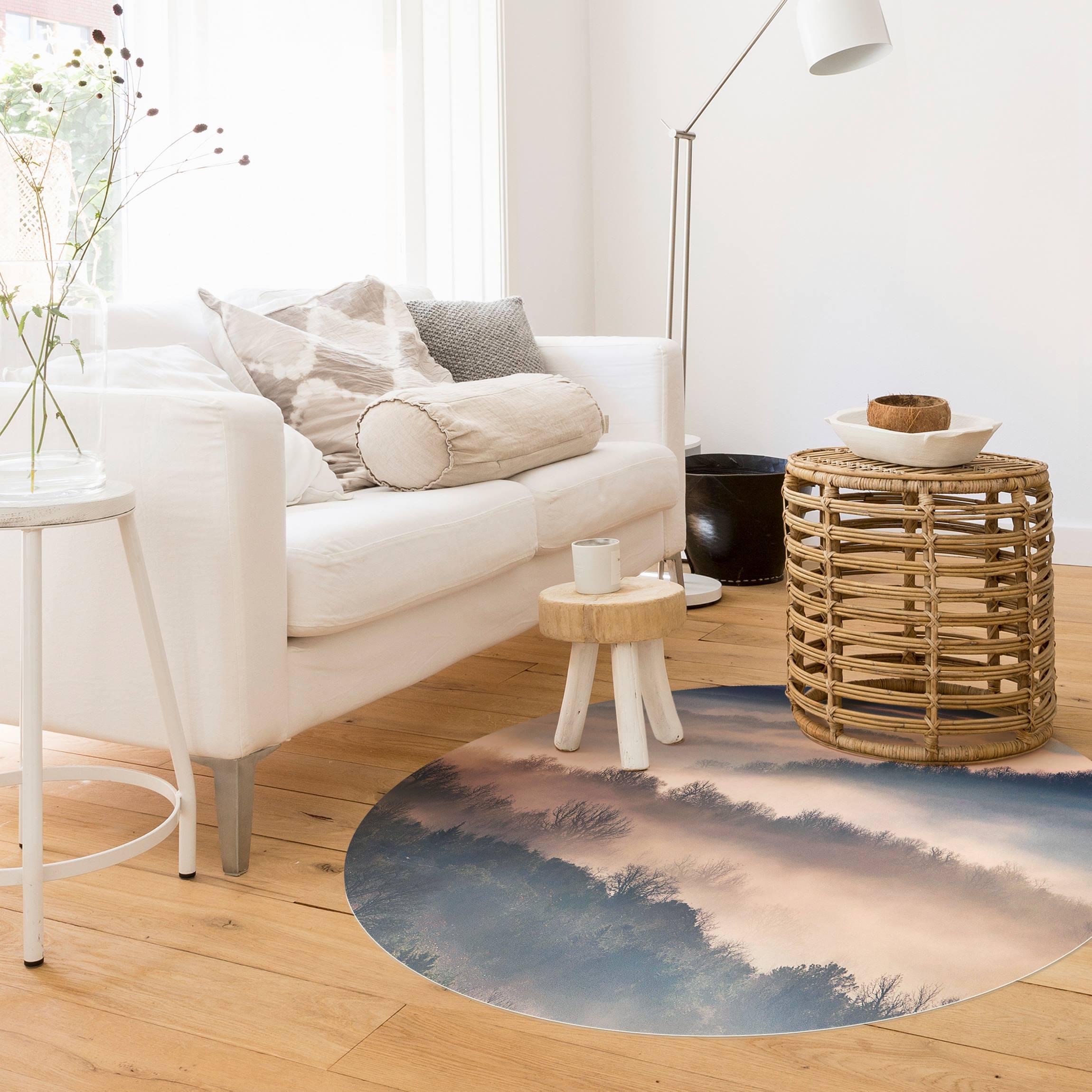 Runder Vinyl-Teppich Nebel bei Sonnenuntergang