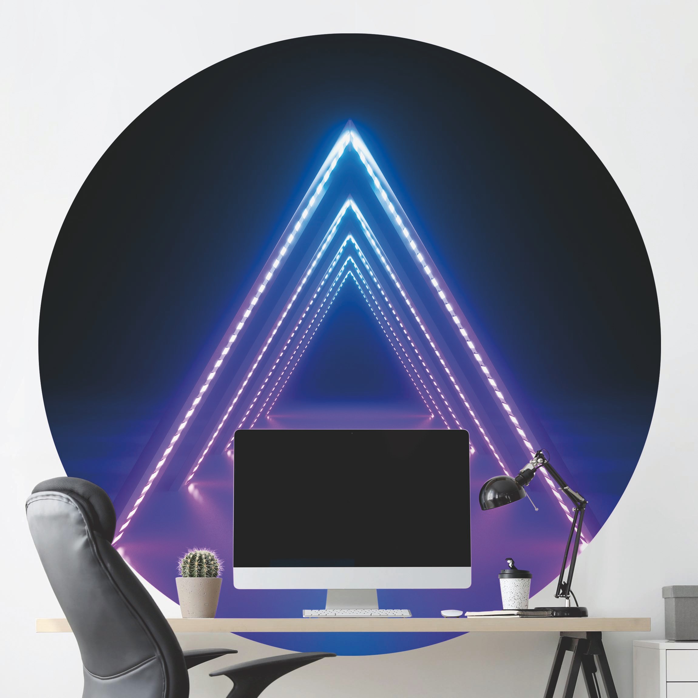Runde Tapete selbstklebend Neon Dreieck