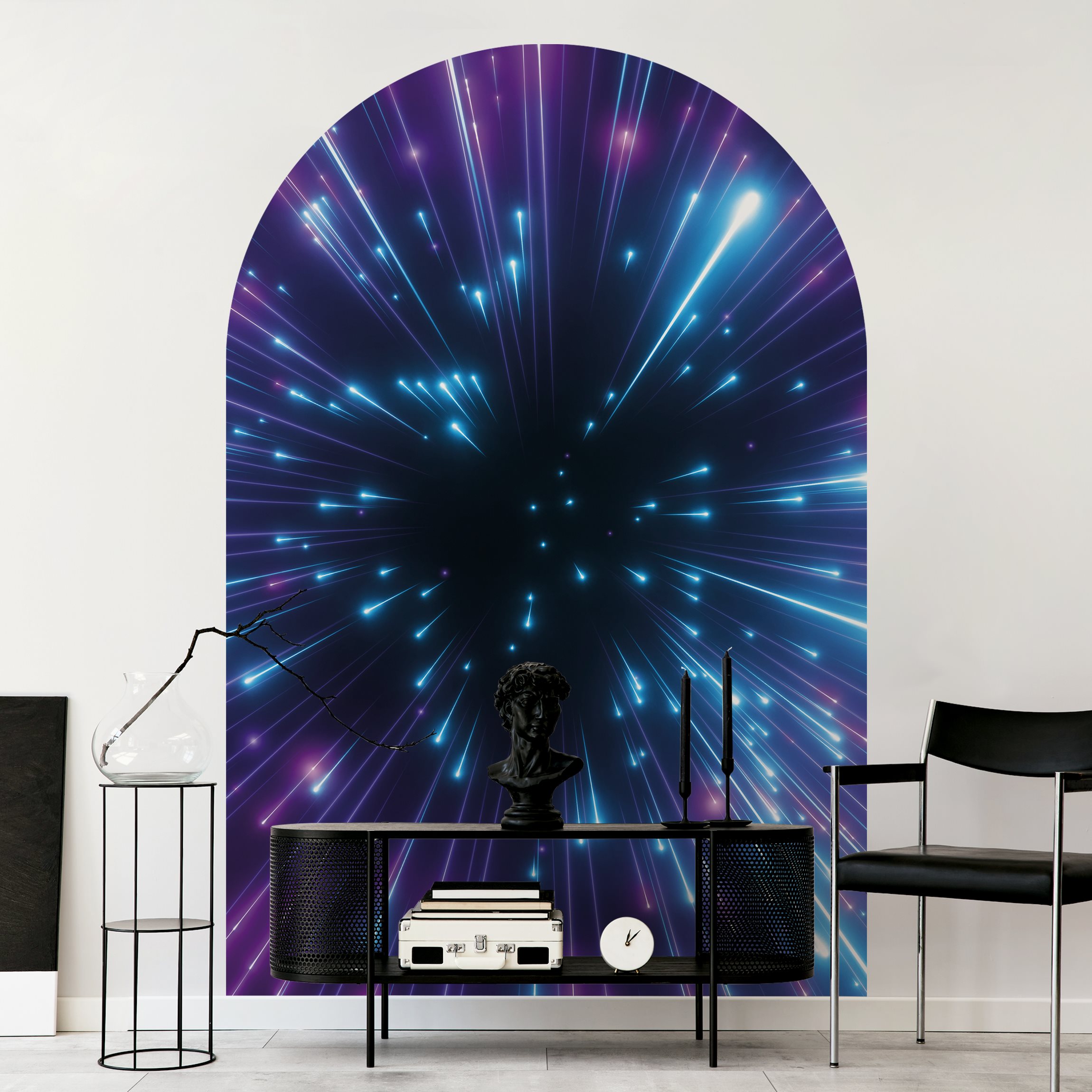 Rundbogen Tapete Neon Feuerwerk