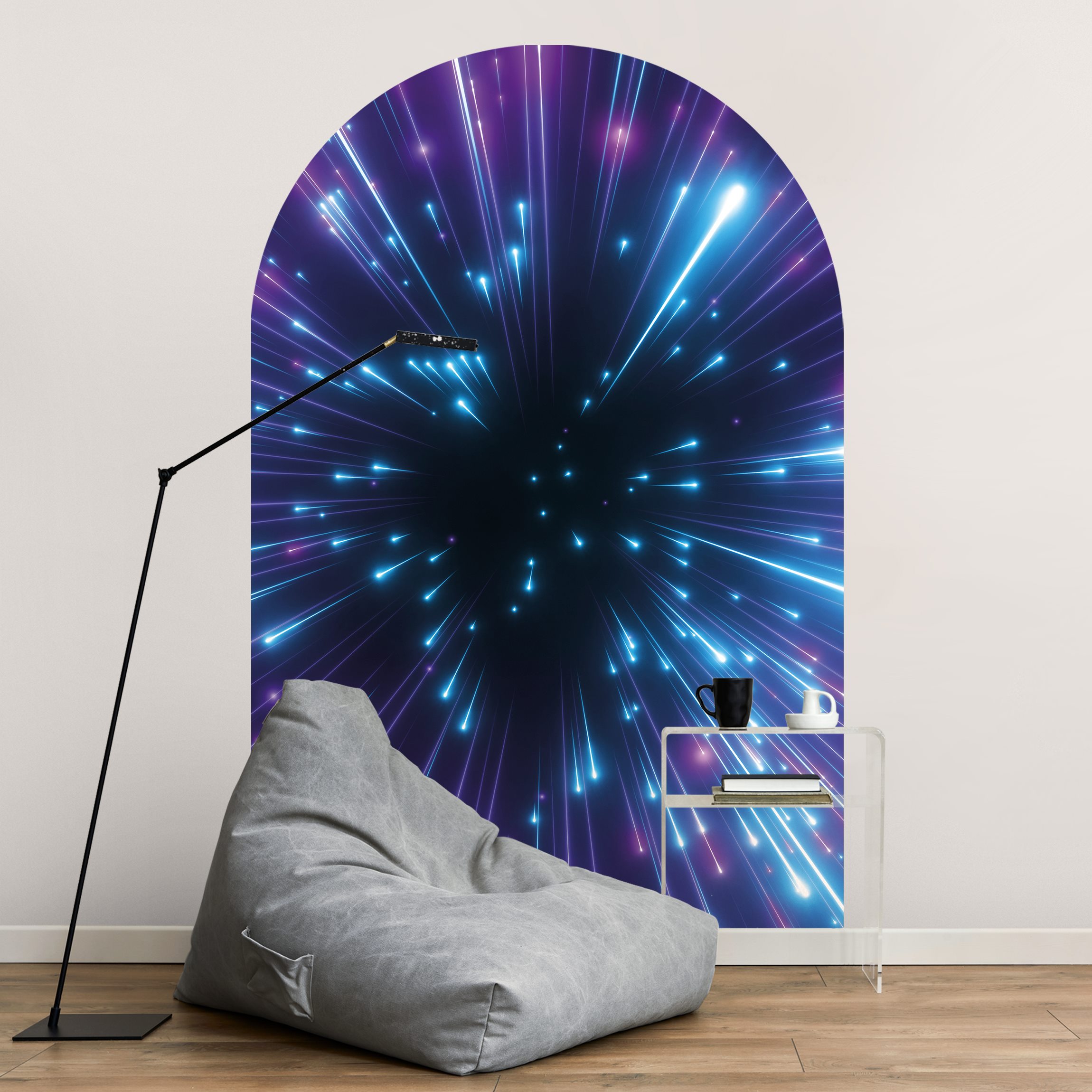 Rundbogen Tapete Neon Feuerwerk