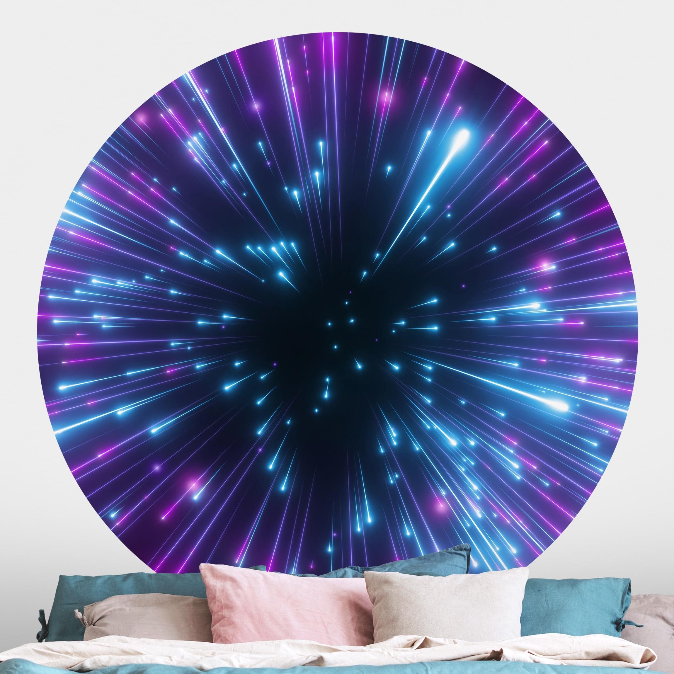 Runde Tapete selbstklebend Neon Feuerwerk