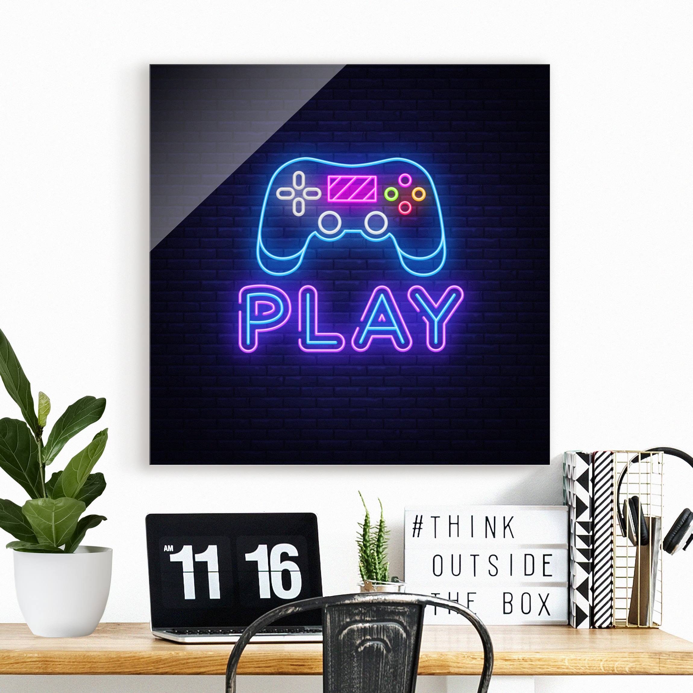 Glasbild Neon Gaming Controller