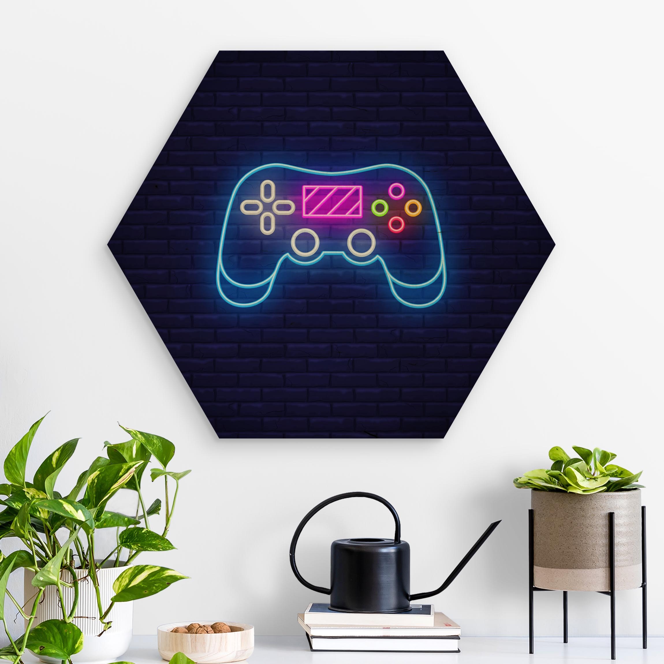 Hexagon-Holzbild Neon Gaming Controller