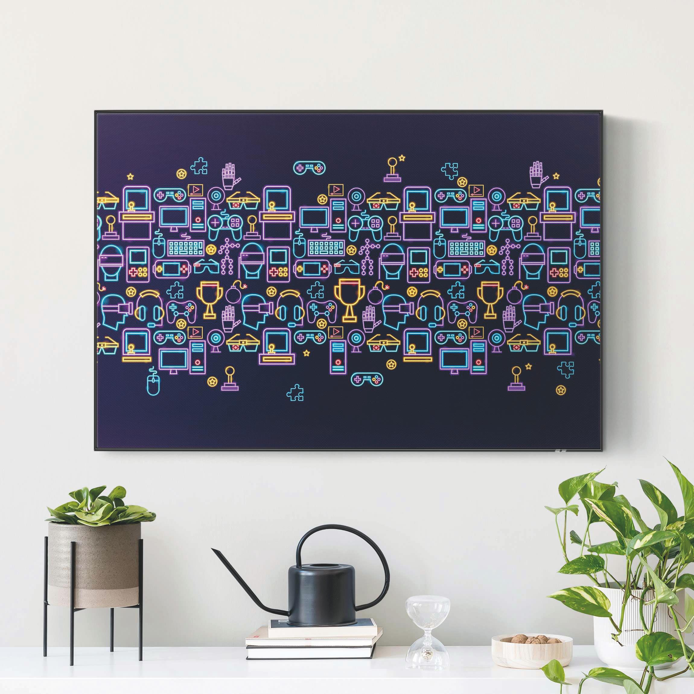 Akustik-Wechselbild Neon Gaming Symbole