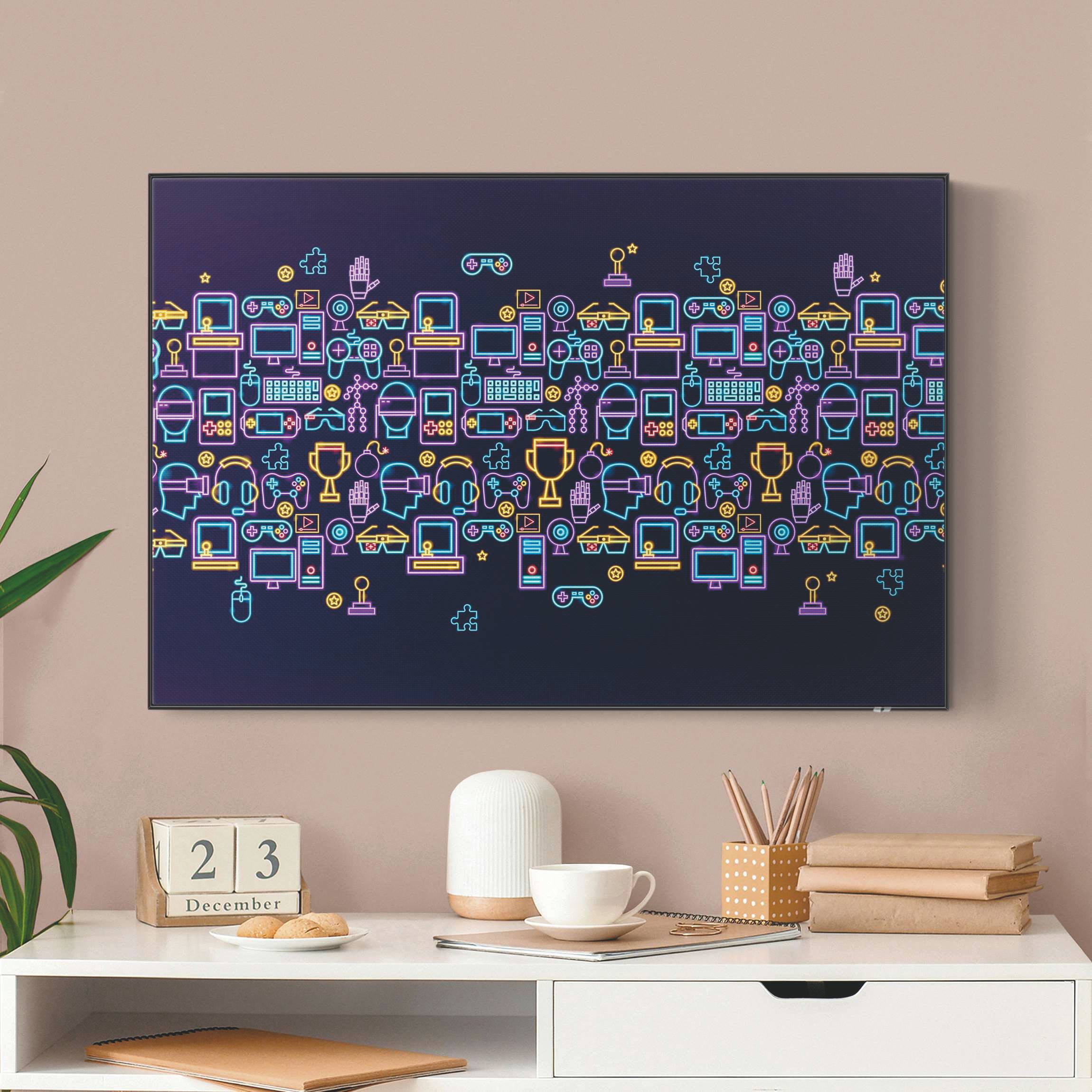 Akustik-Wechselbild Neon Gaming Symbole