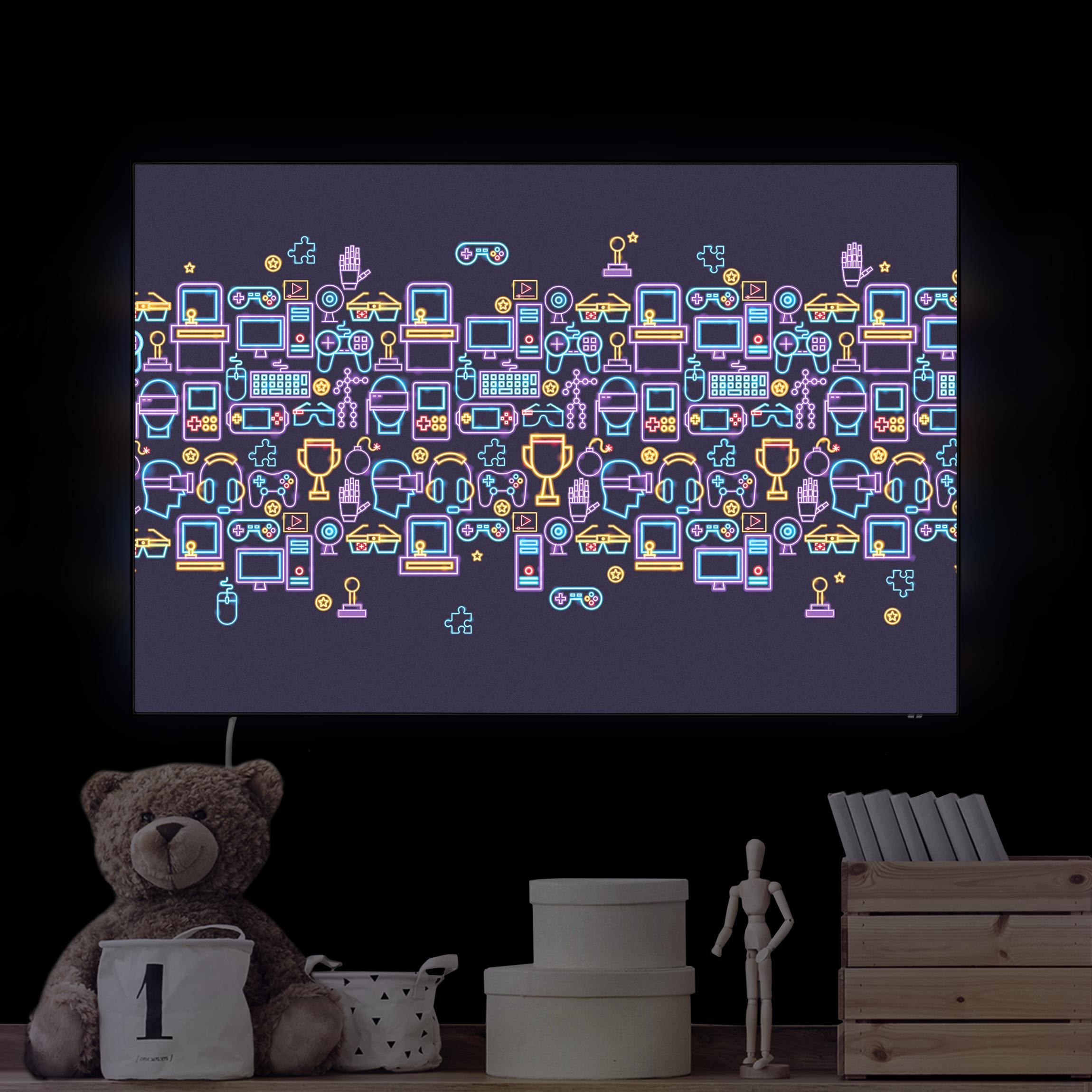 LED-Wechselbild Neon Gaming Symbole