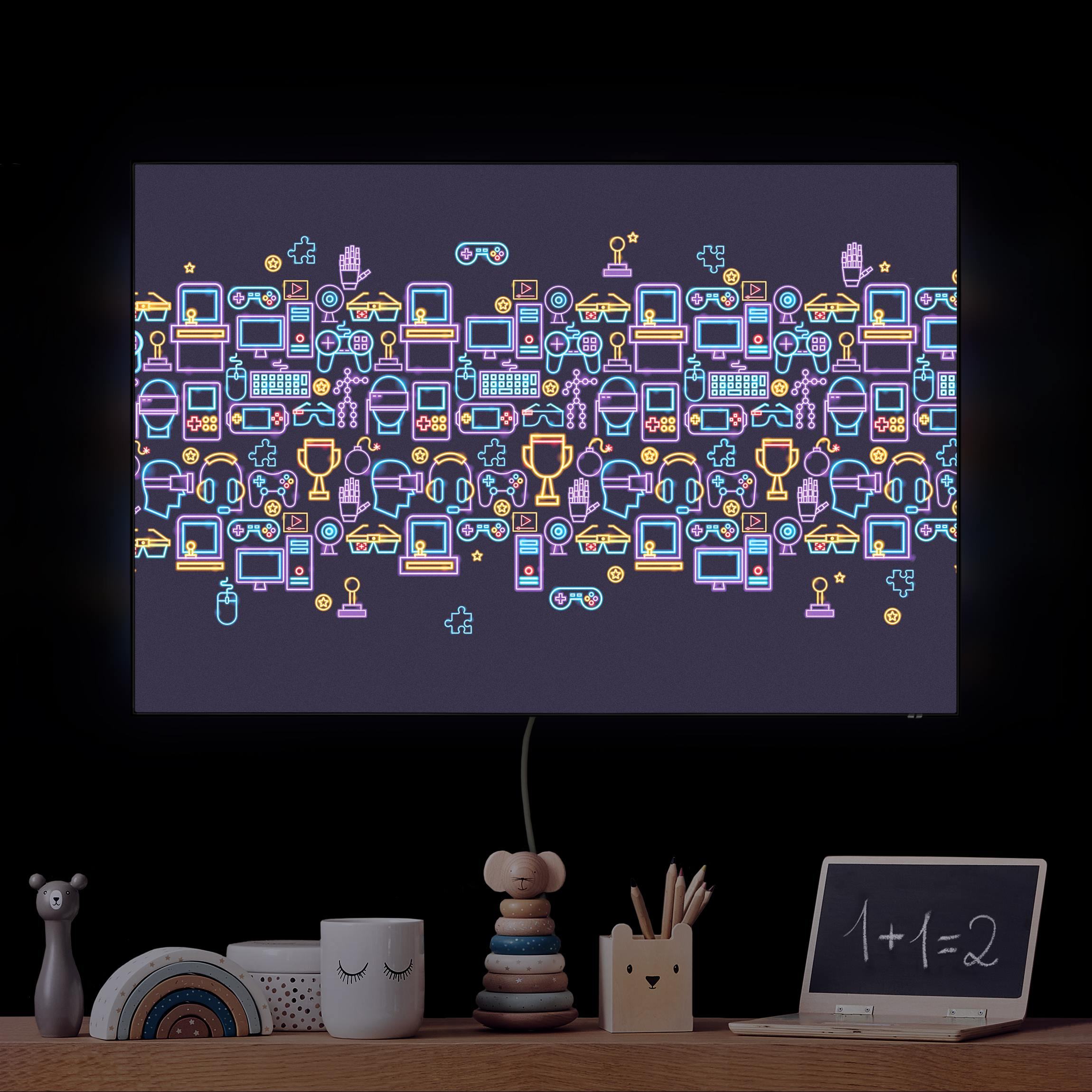 LED-Wechselbild Neon Gaming Symbole