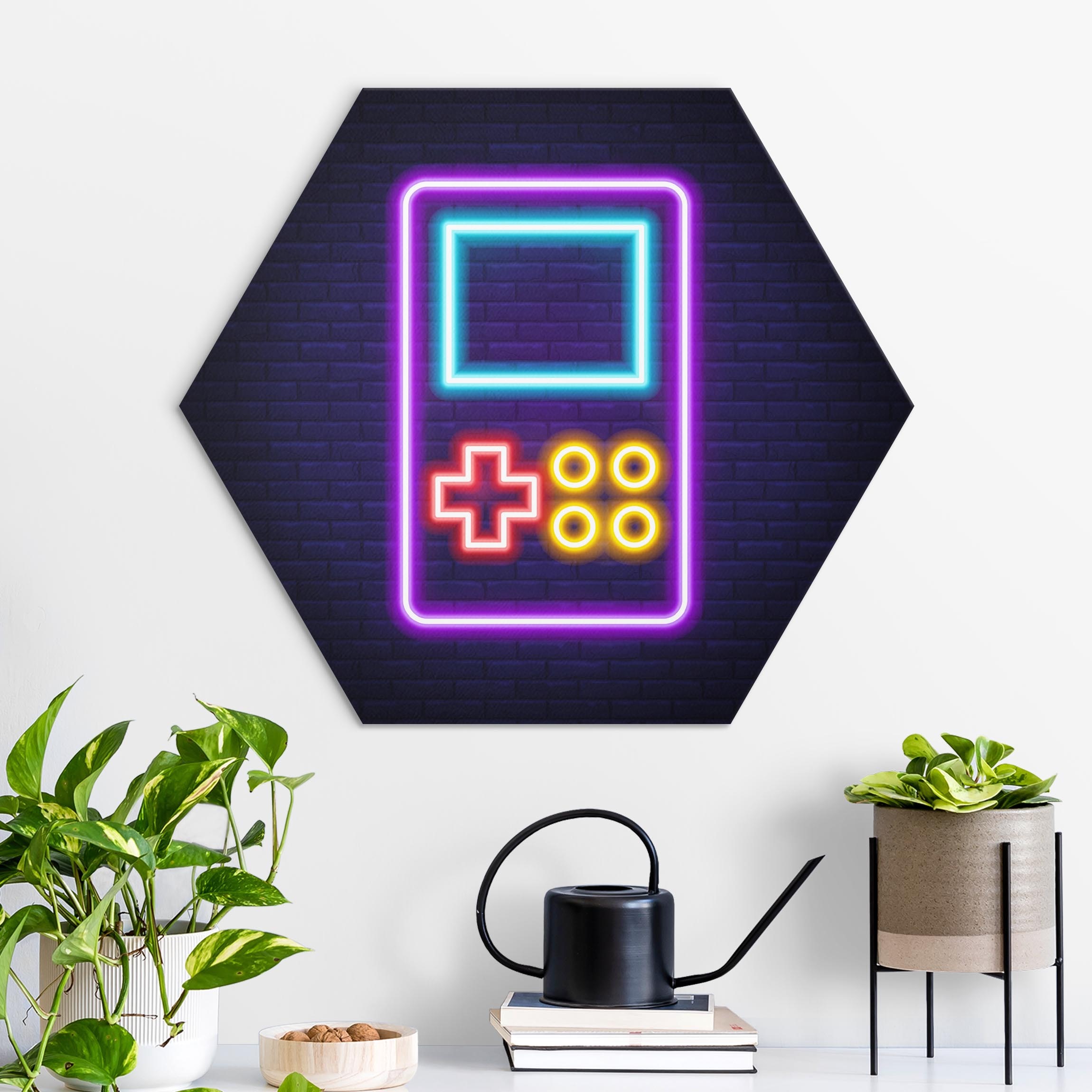Hexagon-Alu-Dibond Bild Neon Klassik Konsole