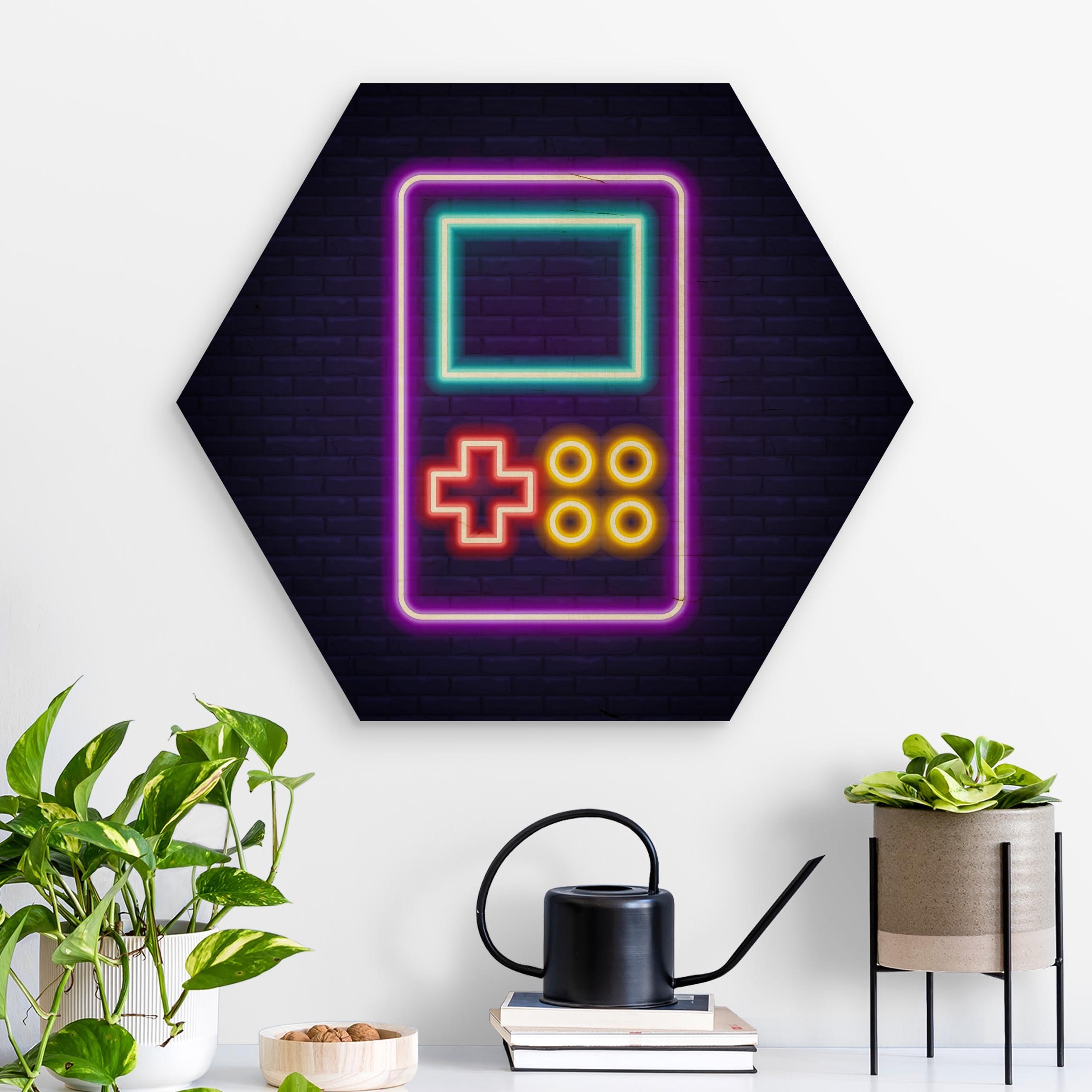 Hexagon-Holzbild Neon Klassik Konsole