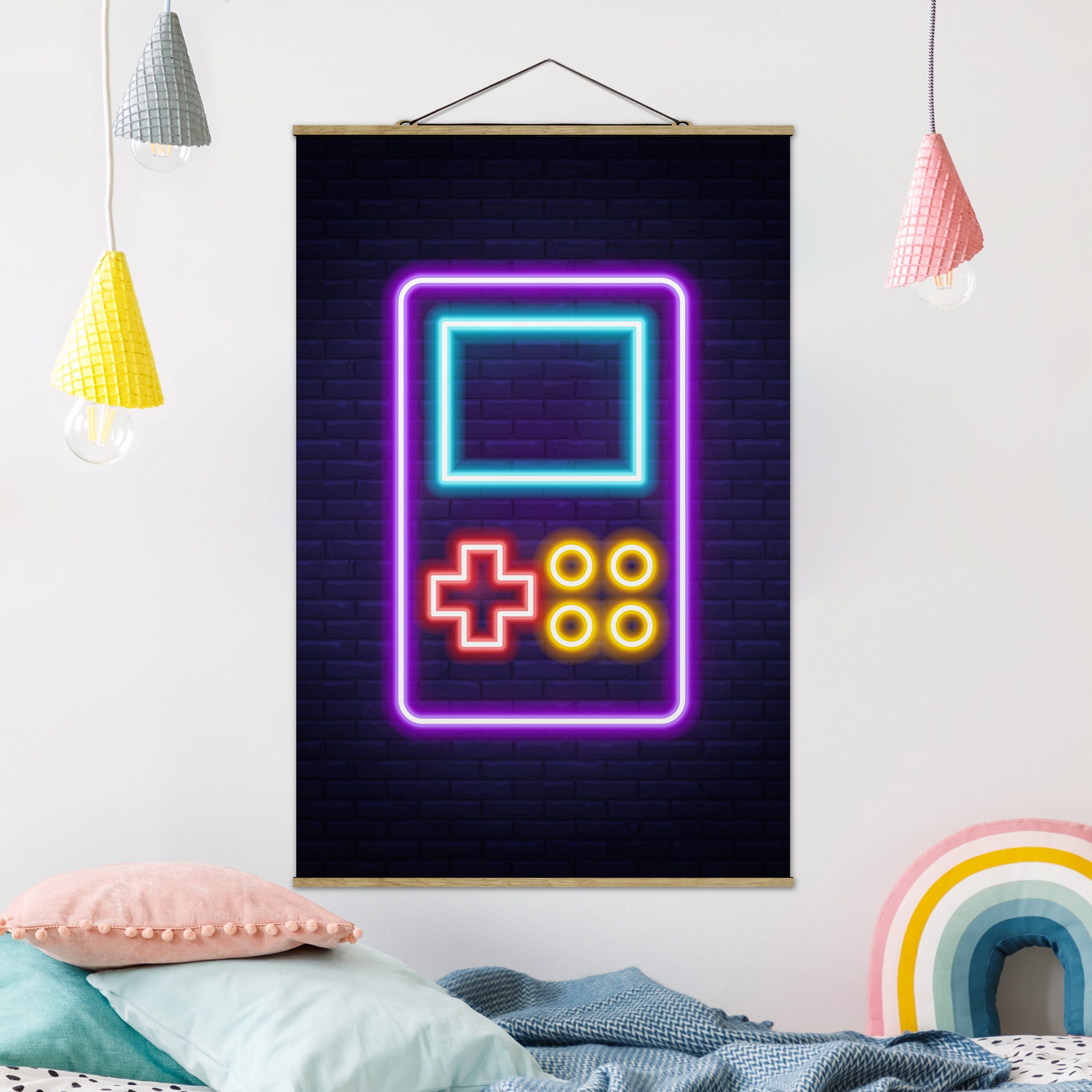 Stoffbild Neon Klassik Konsole