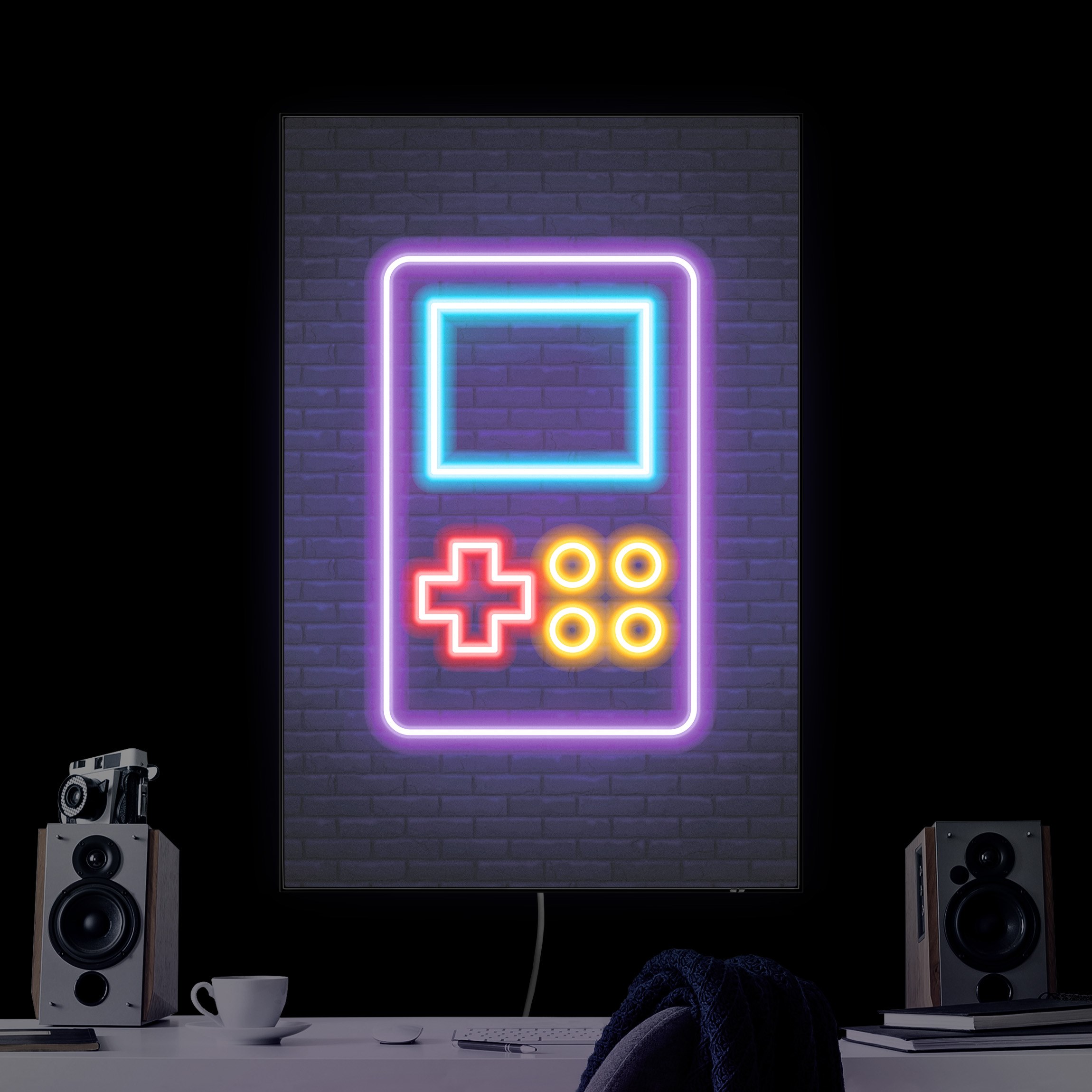 LED-Wechselbild Neon Klassik Konsole