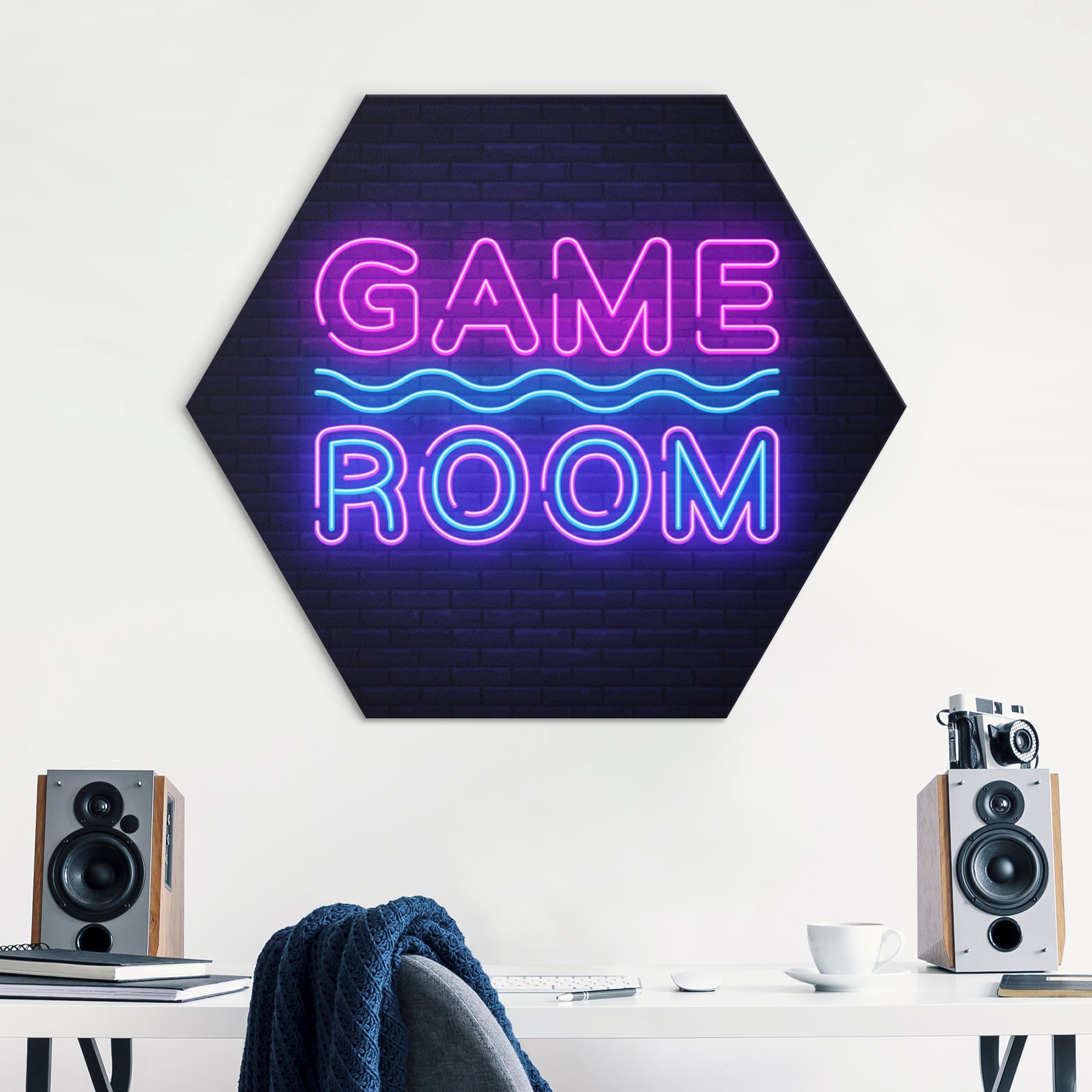 Hexagon-Forexbild Neon Schrift Game Room