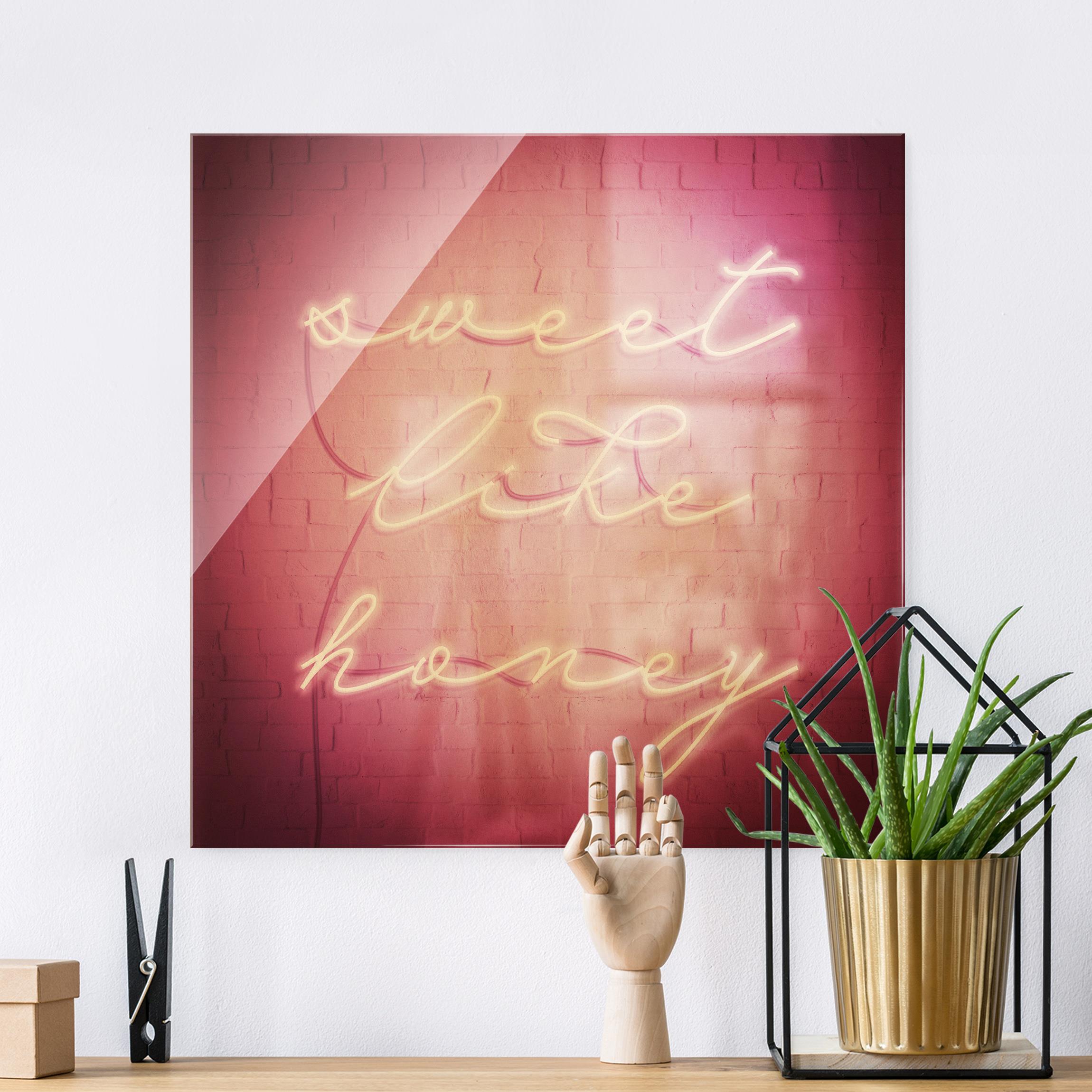 Glasbild Neon Schriftzug - sweet like honey