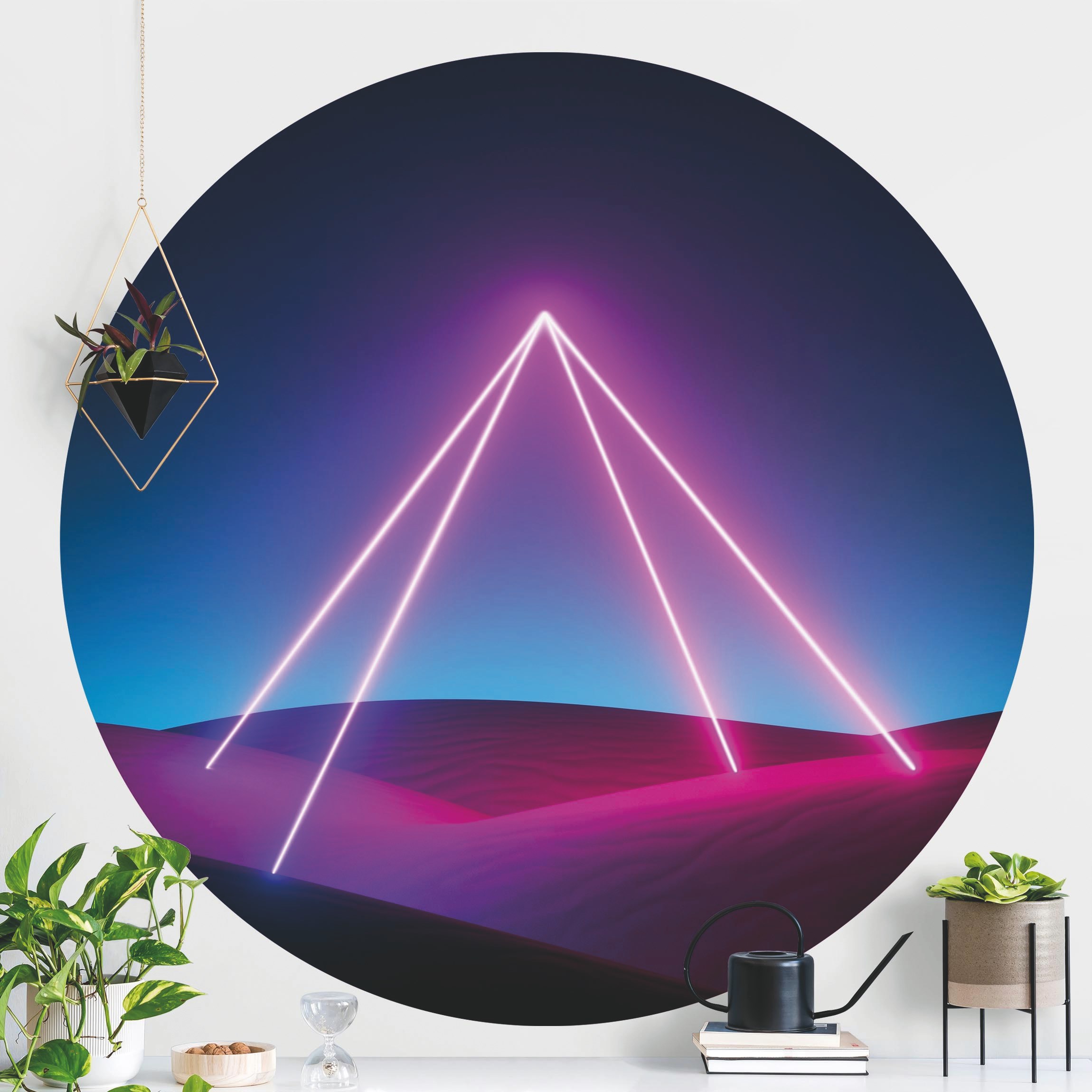 Runde Tapete selbstklebend Neonlichtpyramide