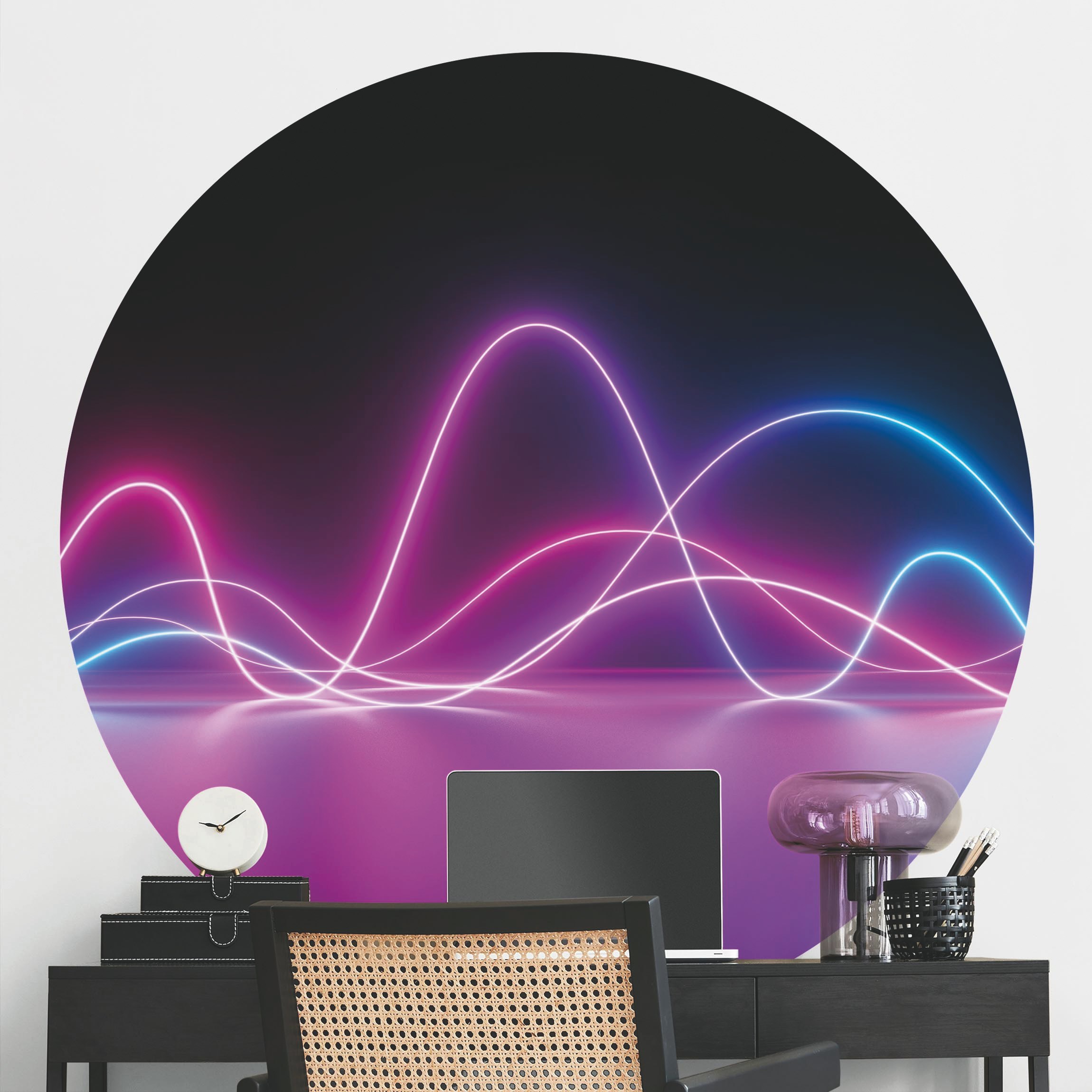 Runde Tapete selbstklebend Neonwellen