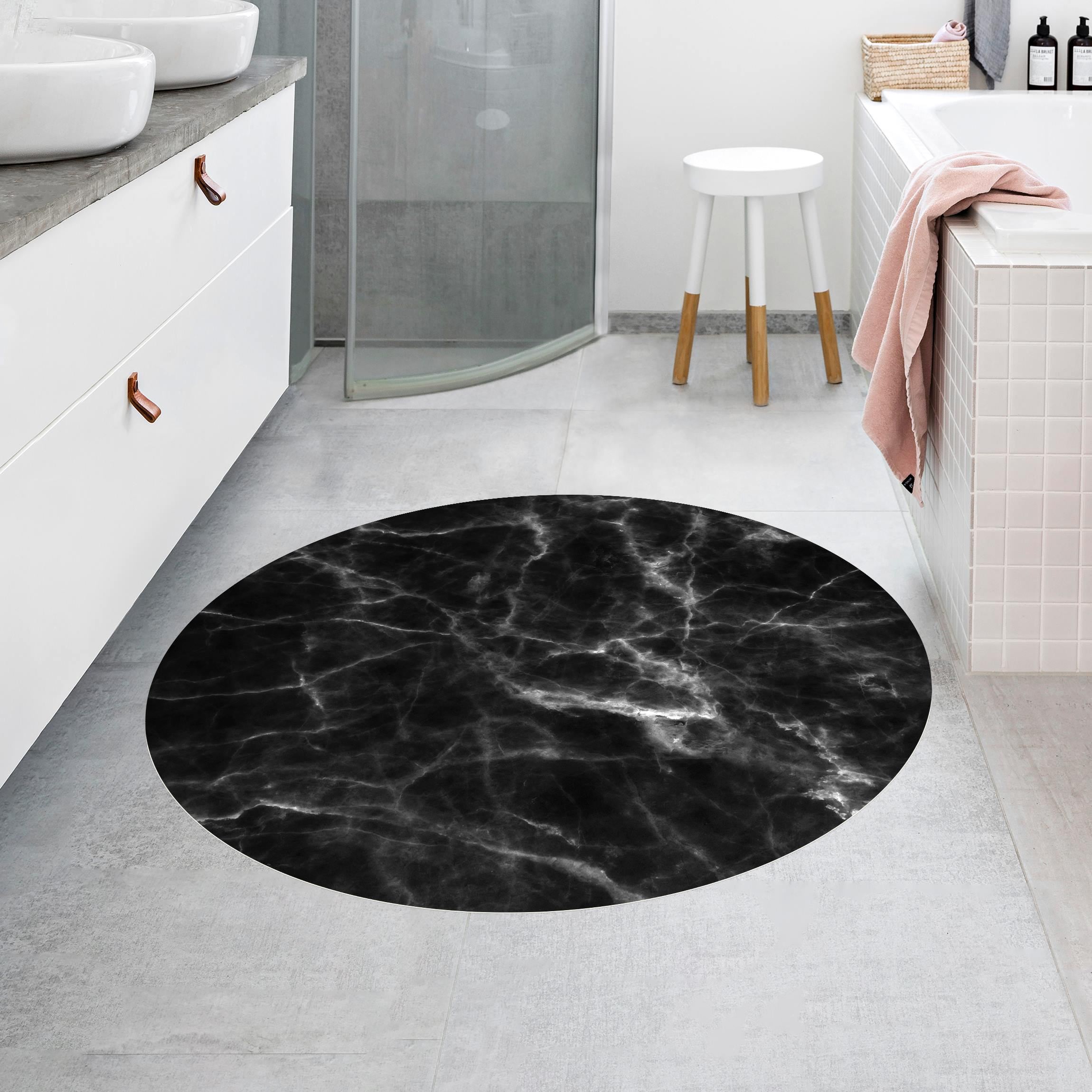 Runder Vinyl-Teppich Nero Carrara
