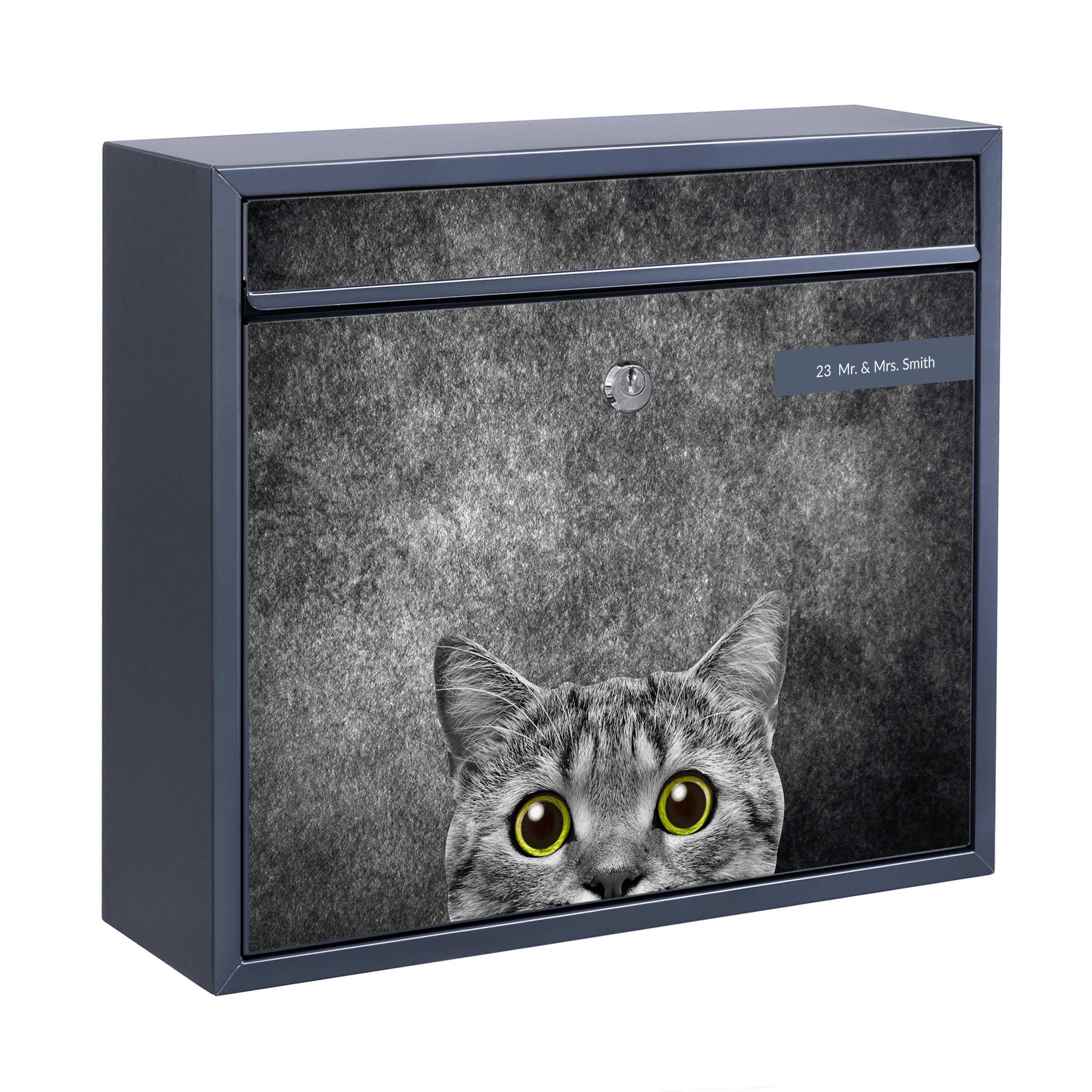 Briefkasten mit eigenem Text Neugierige Katze
