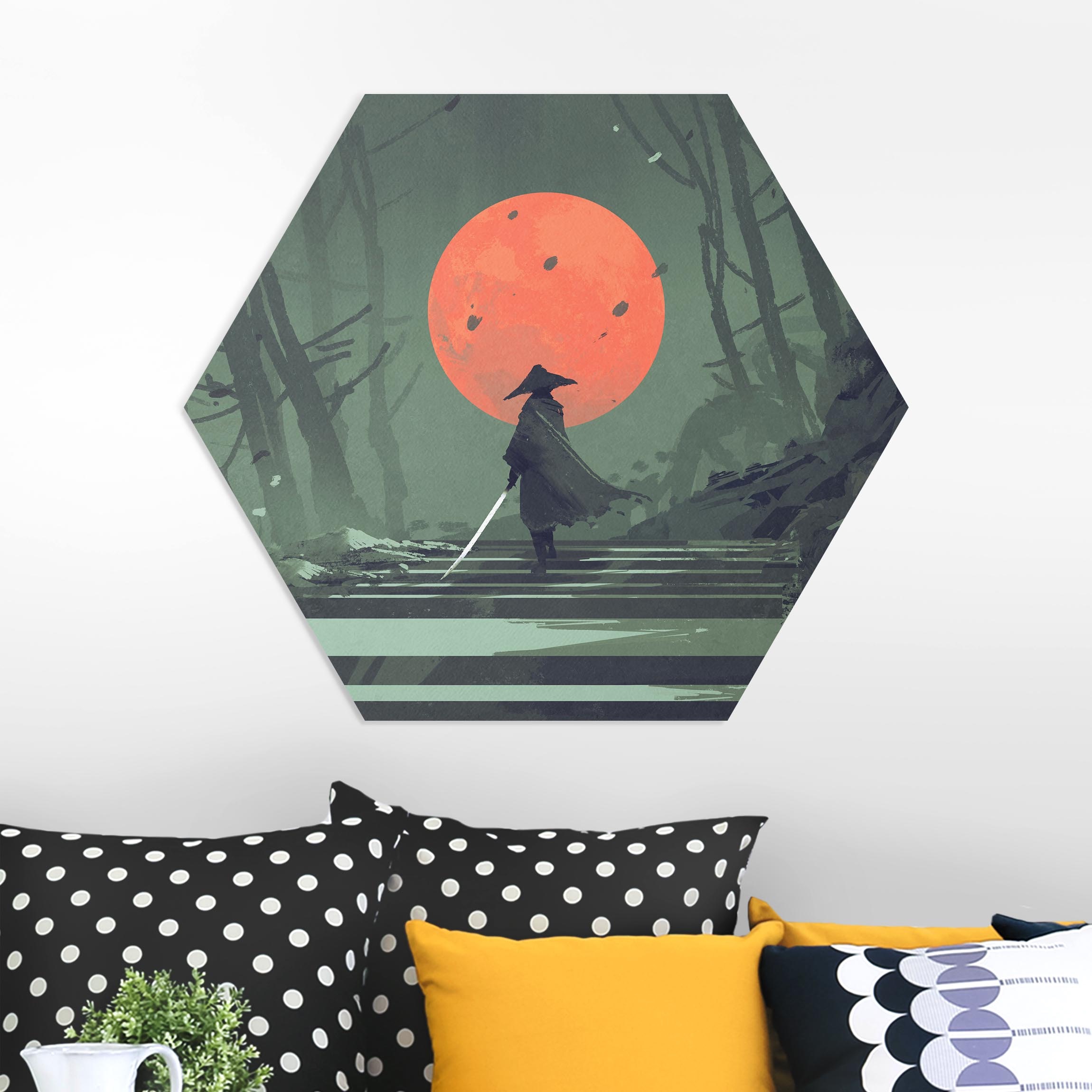 Hexagon-Forexbild Ninja im roten Mondschein