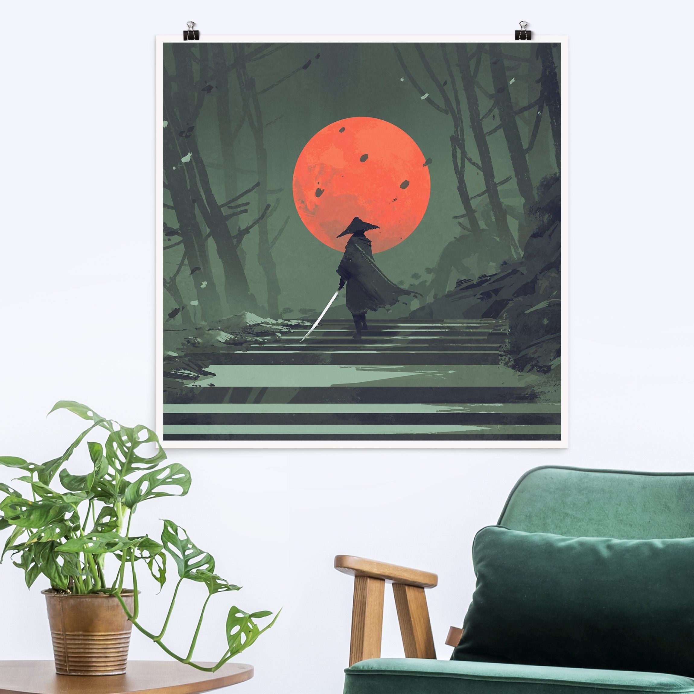 Poster Ninja im roten Mondschein