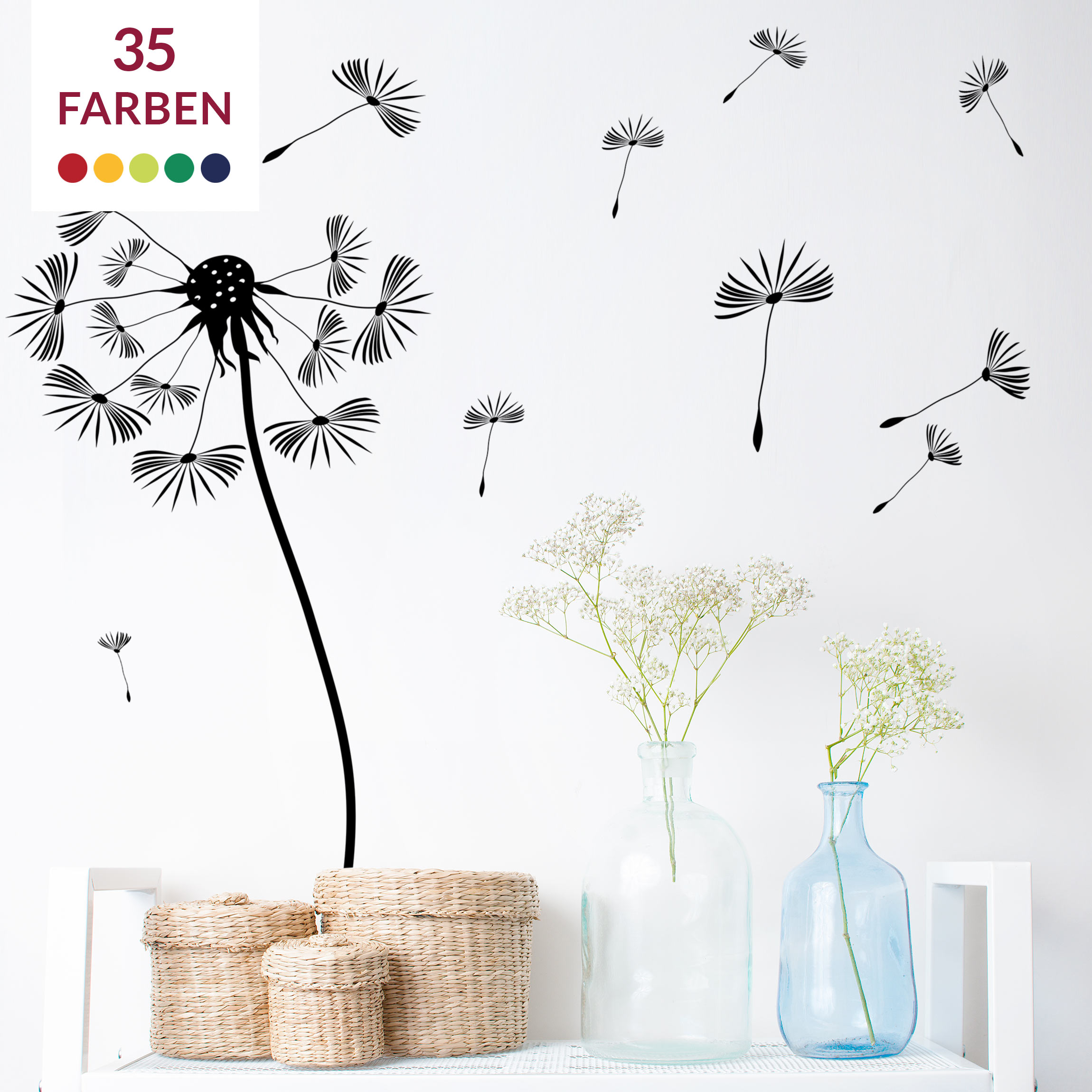 Wandtattoo No.252 Pusteblume mit fliegenden Blüten