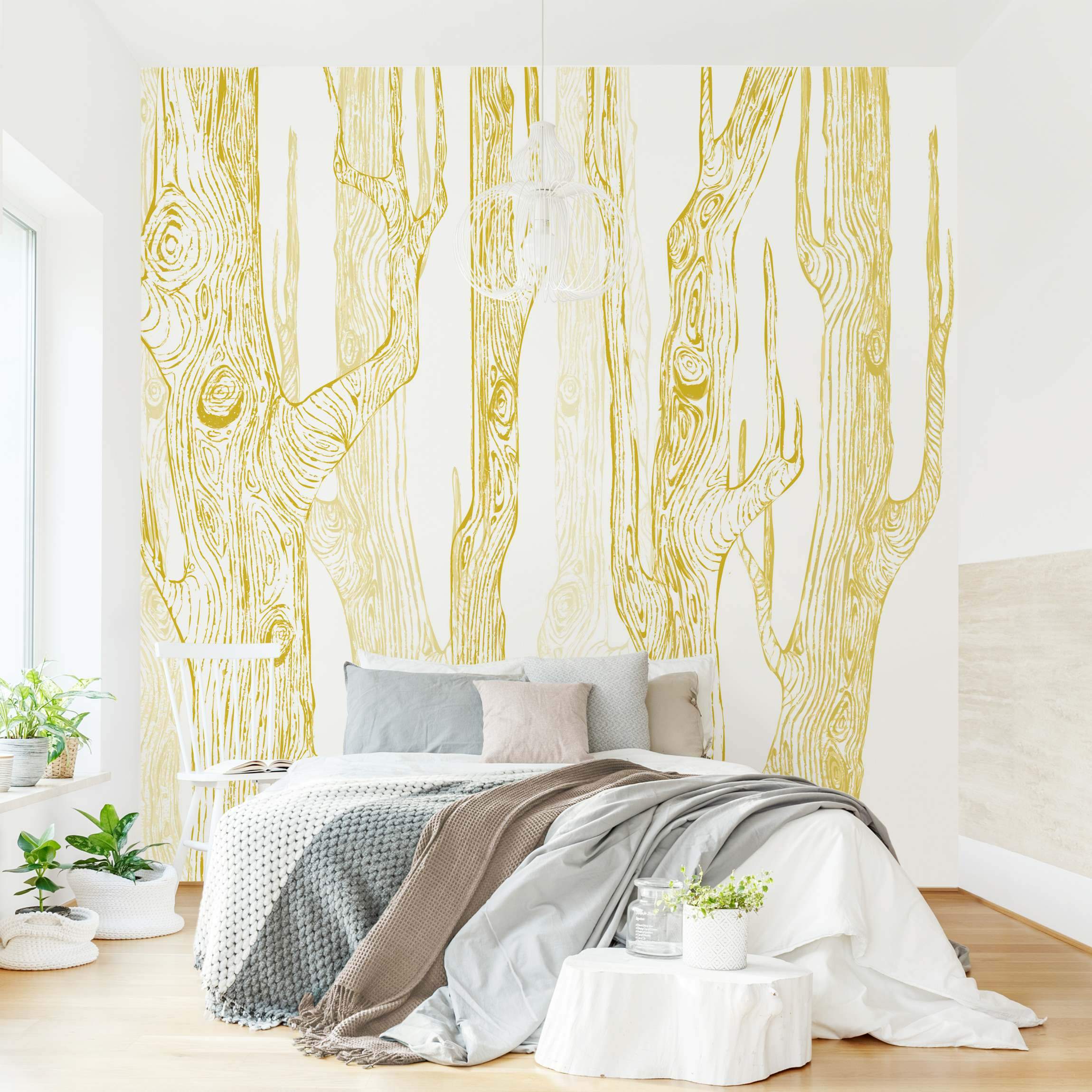 Fototapete Wald No.MW20 Wohnwald Weiß-Gold