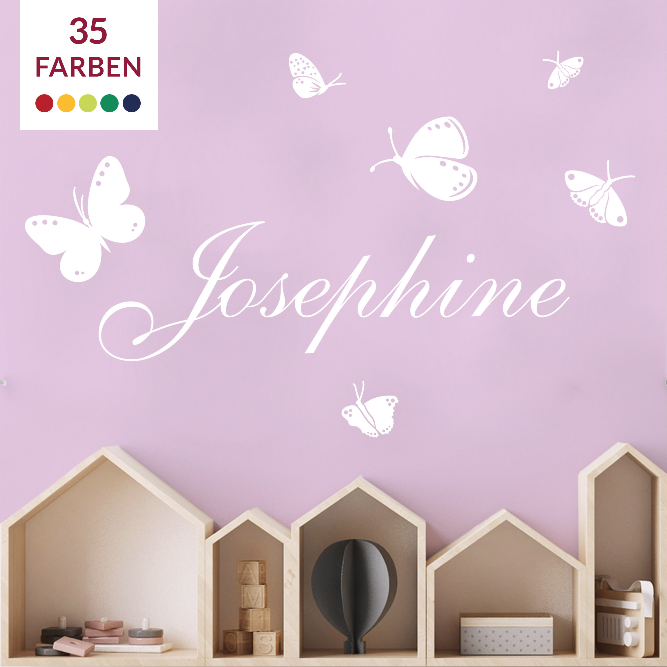 Wunschtext-Wandtattoo Kinderzimmer No.RS77 Name mit Schmetterlingen