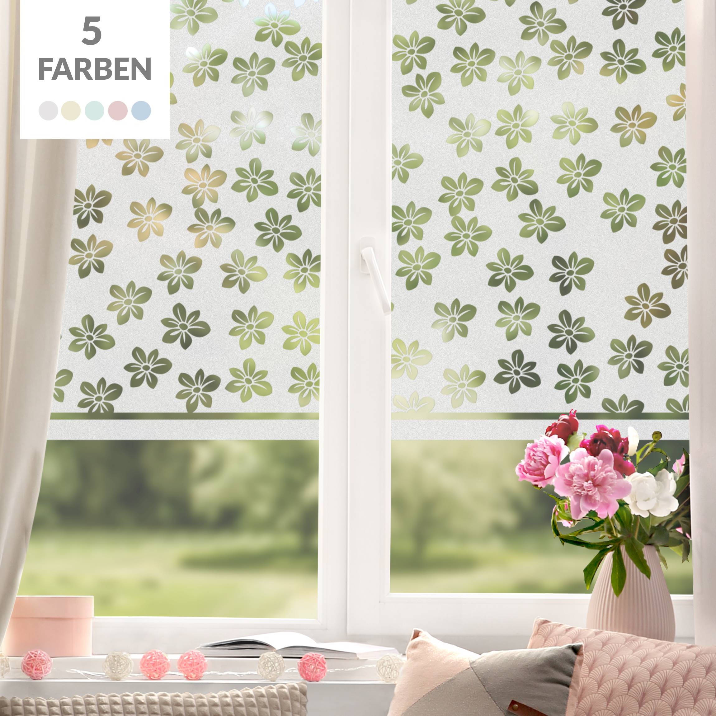Fensterfolie Sichtschutz No.UL7 Streublümchen Rollo III