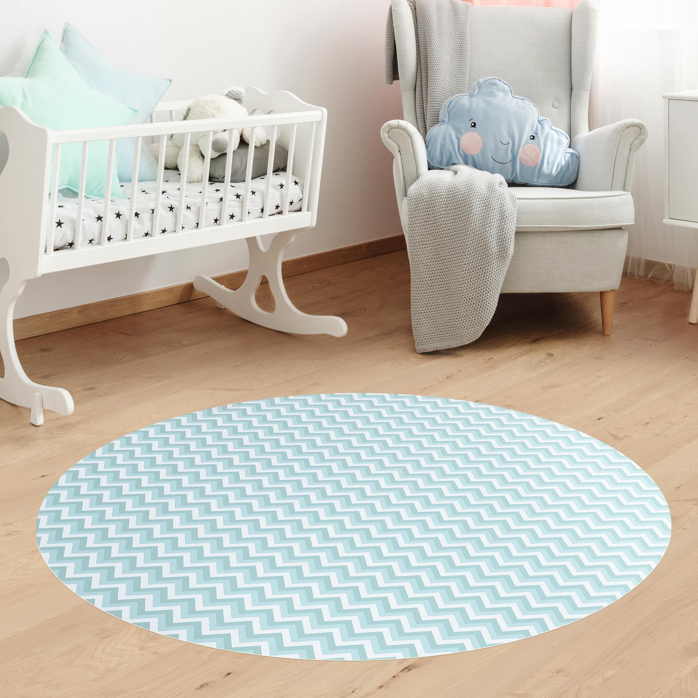 Runder Vinyl-Teppich No.YK39 ZickZack Muster Blau