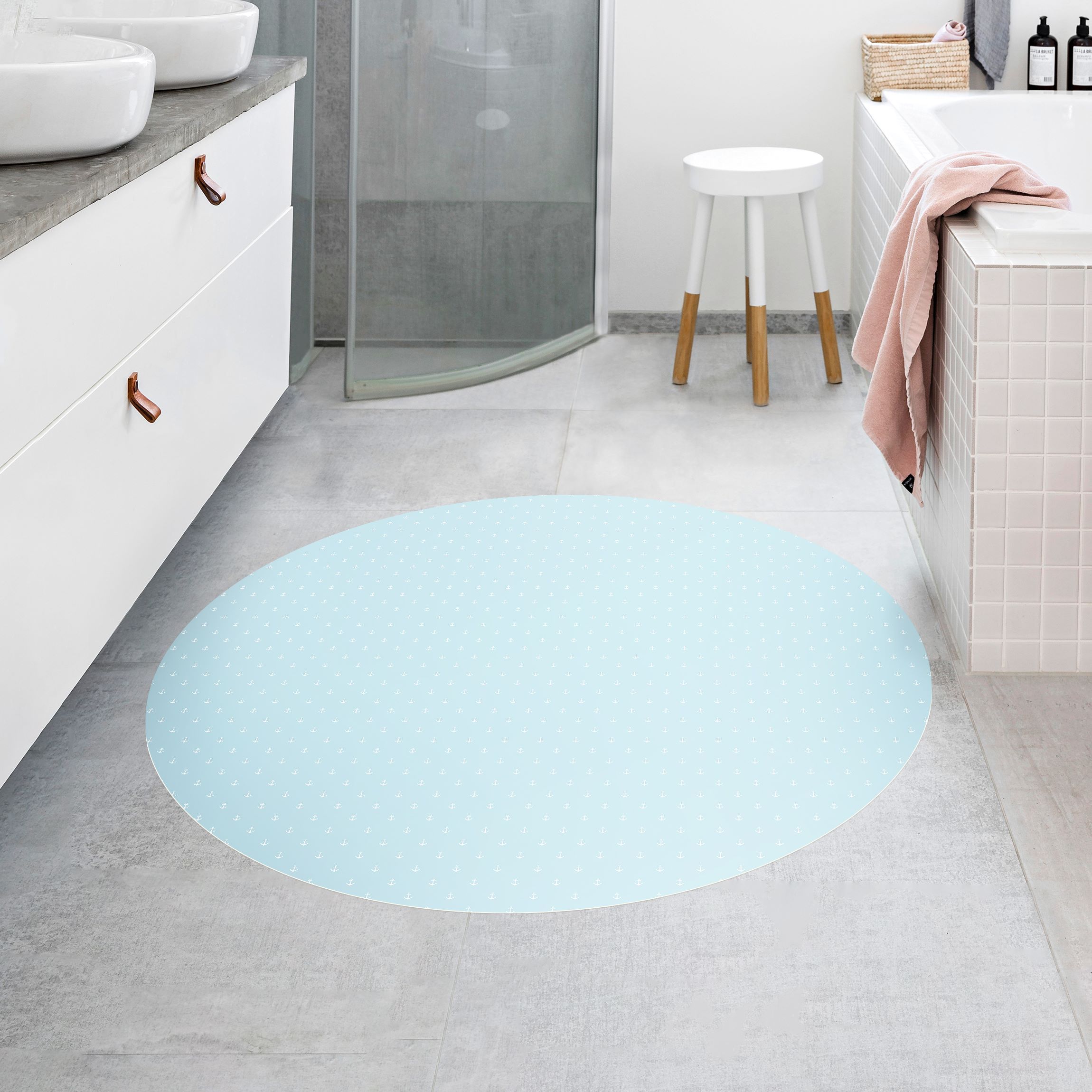 Runder Vinyl-Teppich No.YK40 Anker Blau Weiß