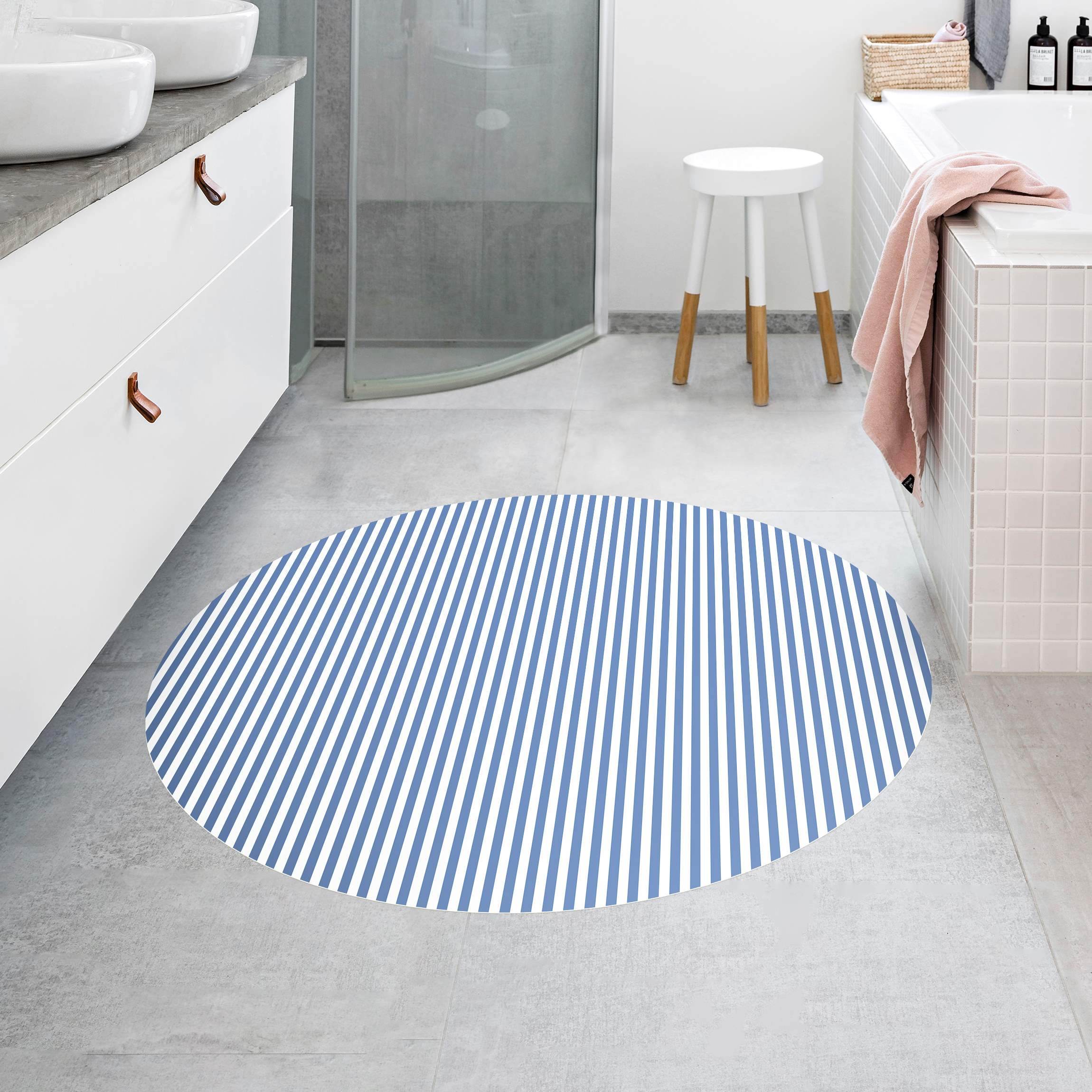 Runder Vinyl-Teppich No.YK44 Streifen Blau Weiß