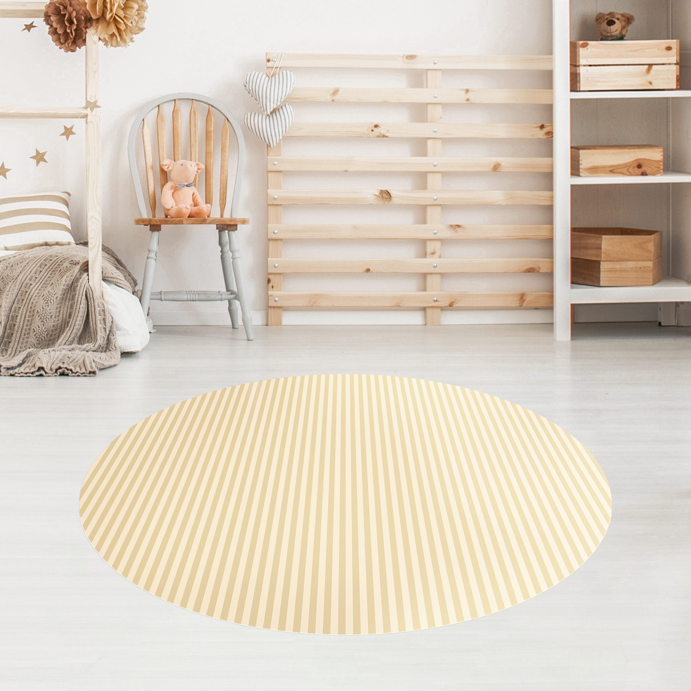 Runder Vinyl-Teppich No.YK46 Streifen Gelb Beige