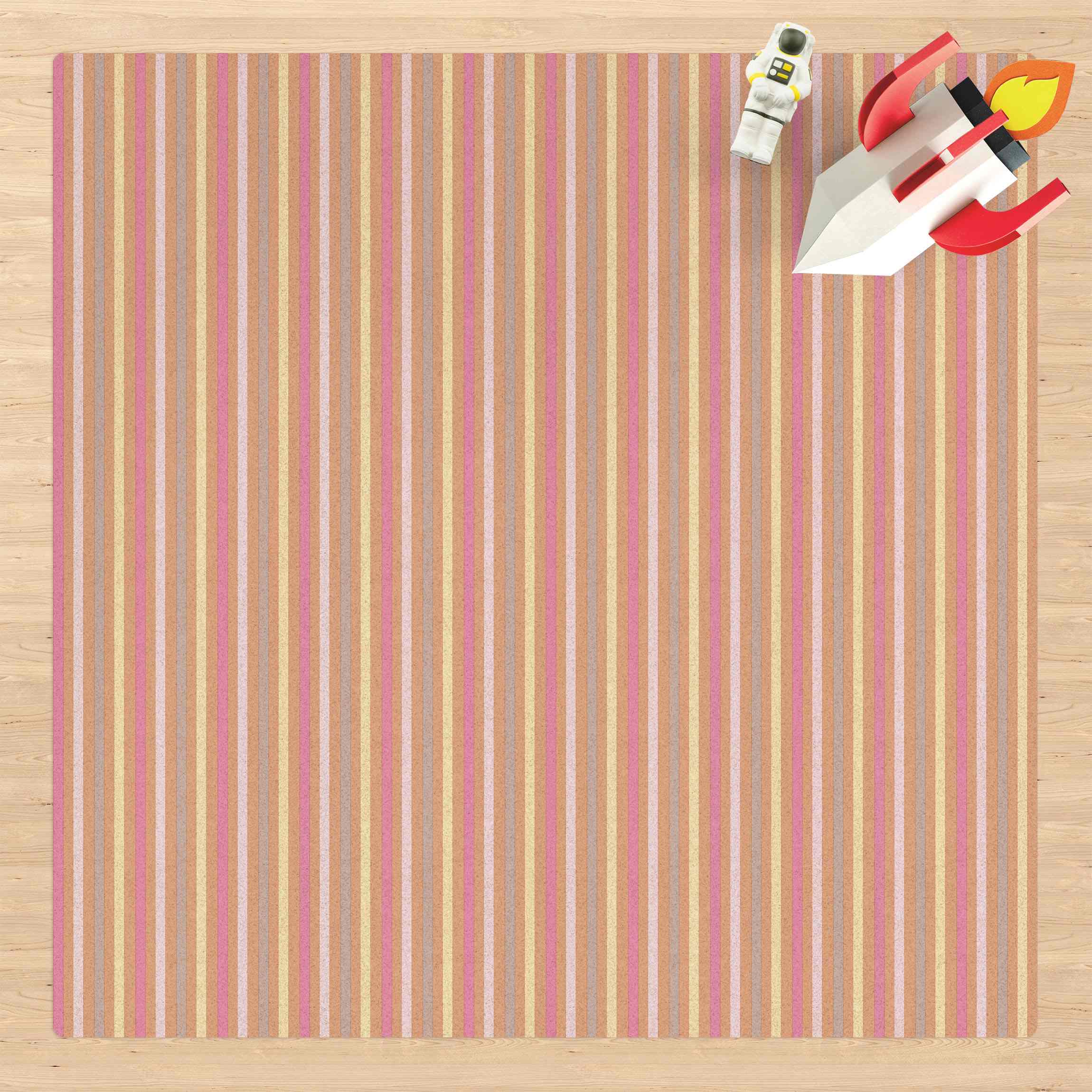 Kork-Teppich No.YK48 Streifen Rosa-Gelb