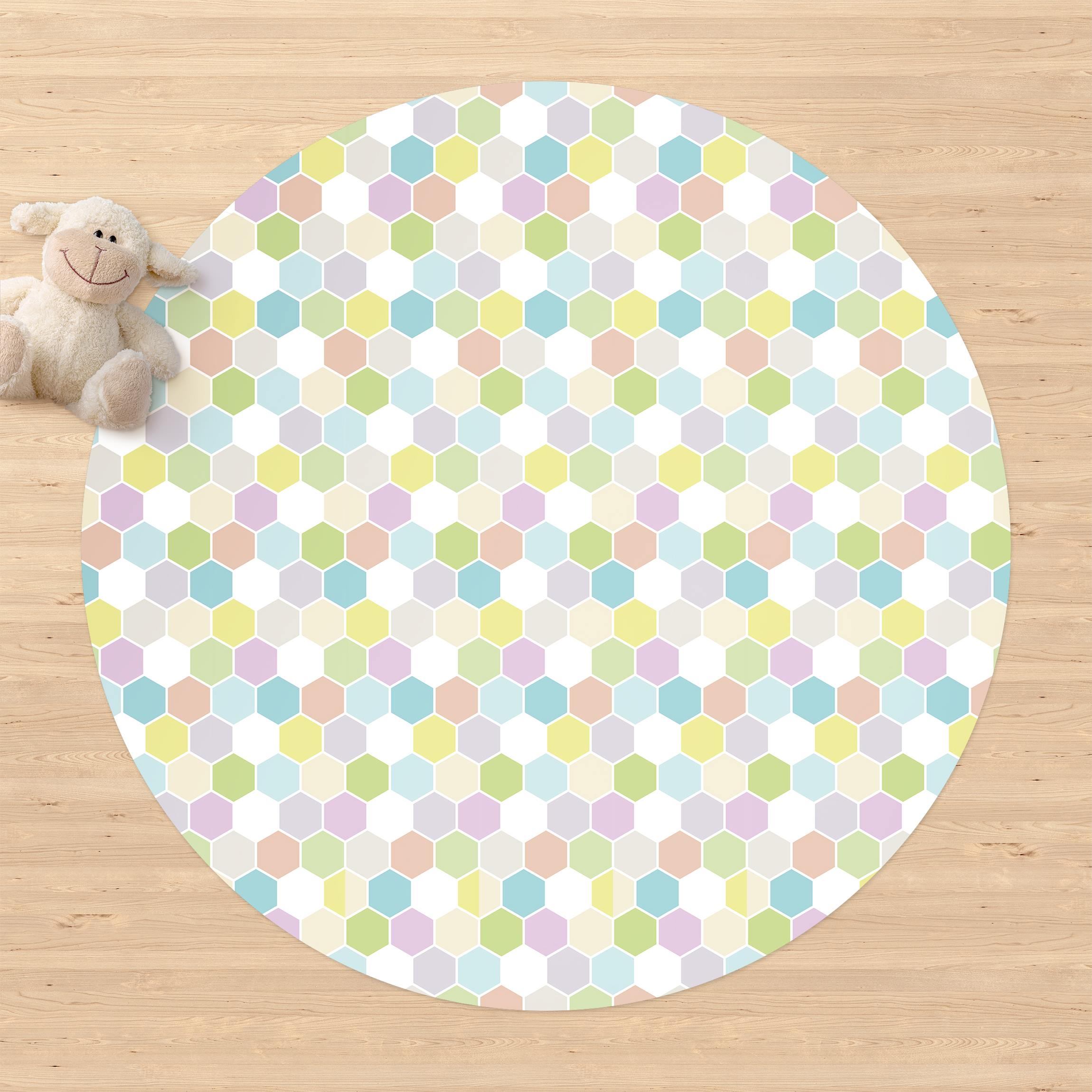 Runder Vinyl-Teppich No.YK52 Sechseck Pastell