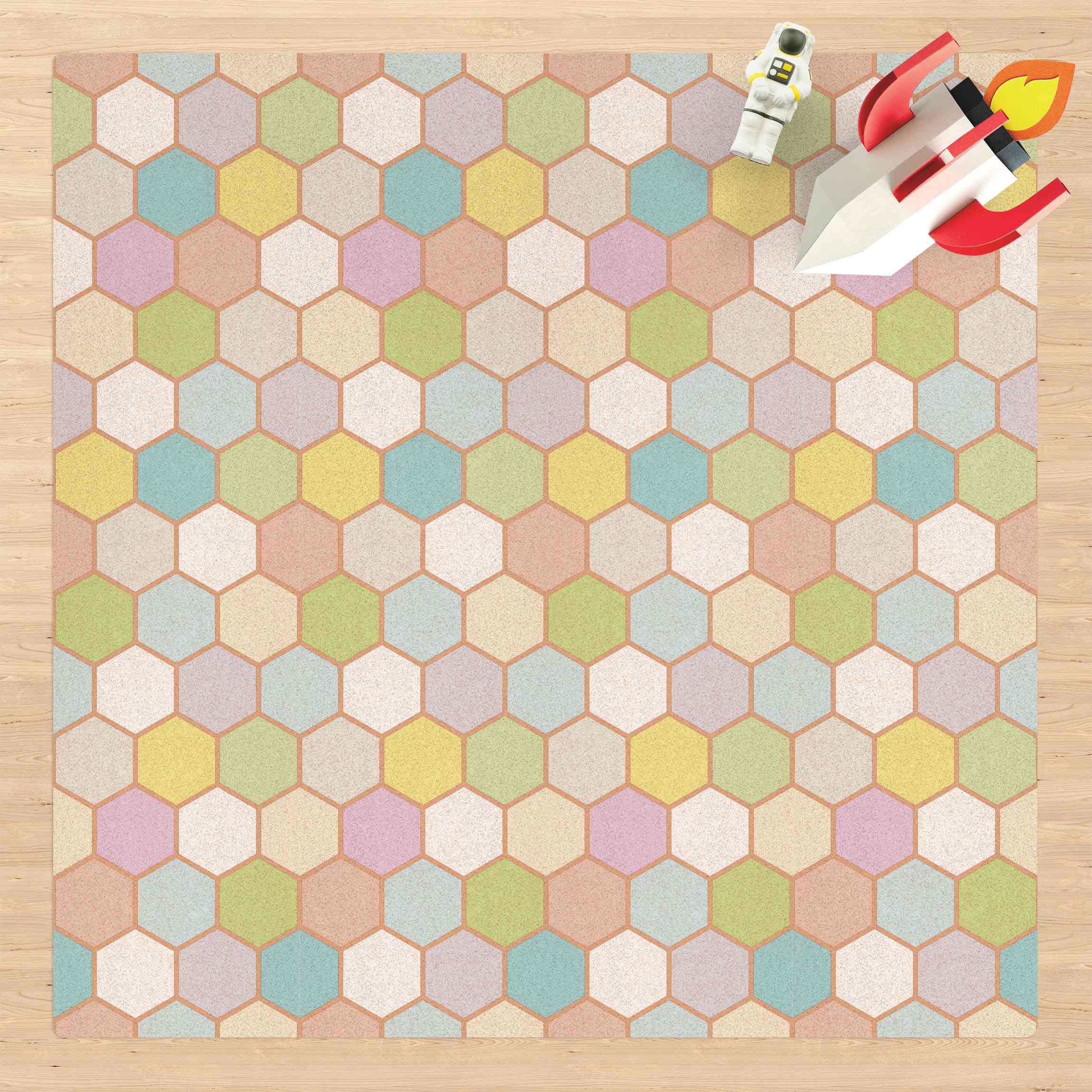 Kork-Teppich No.YK52 Sechseck Pastell