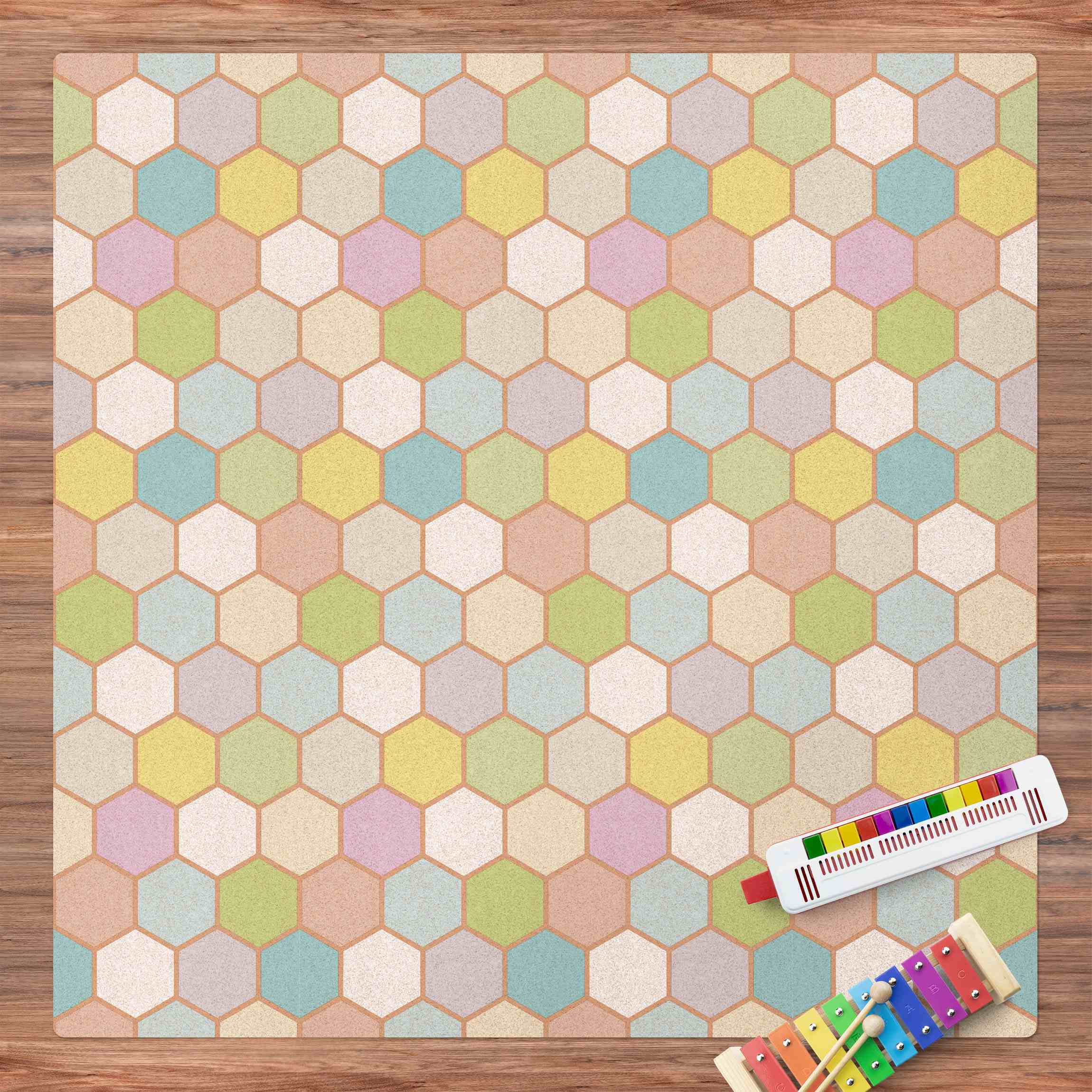 Kork-Teppich No.YK52 Sechseck Pastell