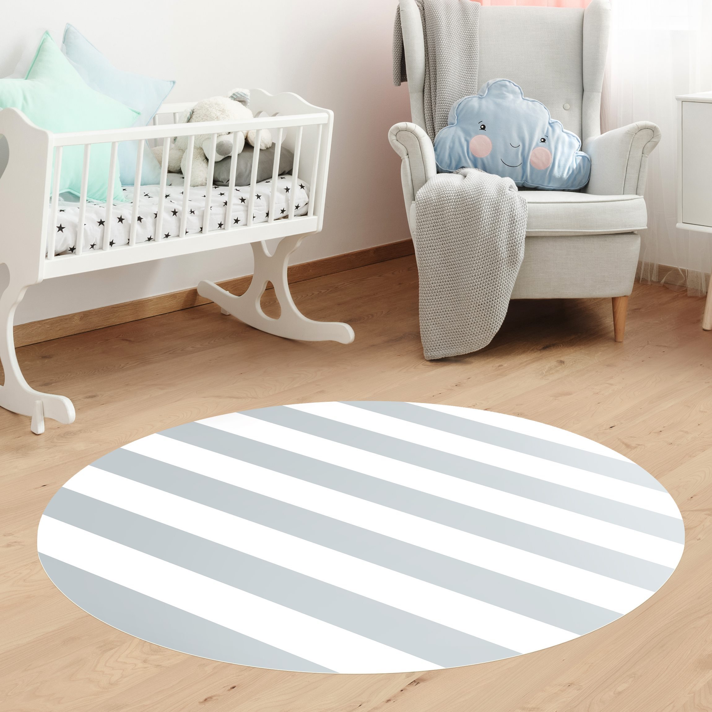 Runder Vinyl-Teppich No.YK53 Querstreifen Grau Weiß