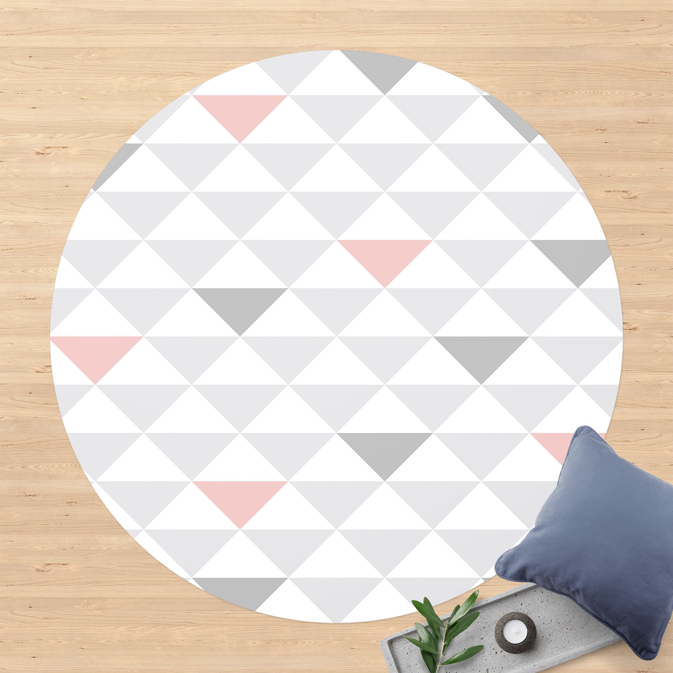 Runder Vinyl-Teppich No.YK65 Dreiecke Grau Weiß Rosa