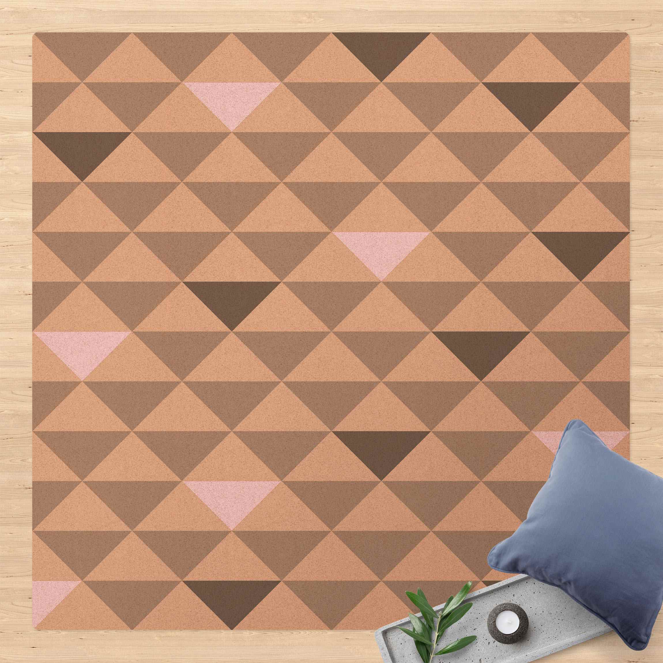Kork-Teppich No.YK65 Dreiecke Grau Weiß Rosa